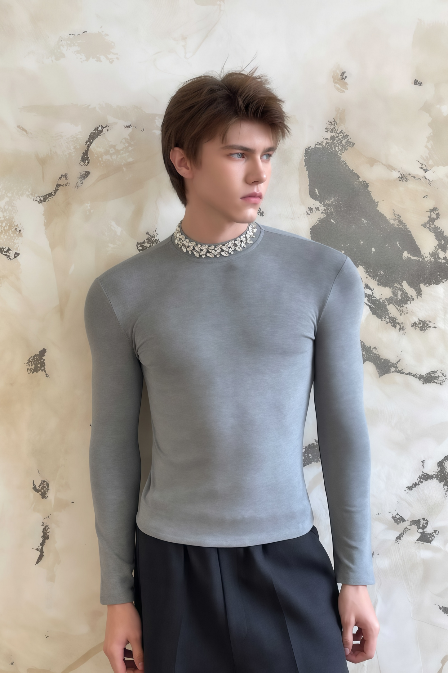 Jules gray crystal-embellished long-sleeve T-shirt