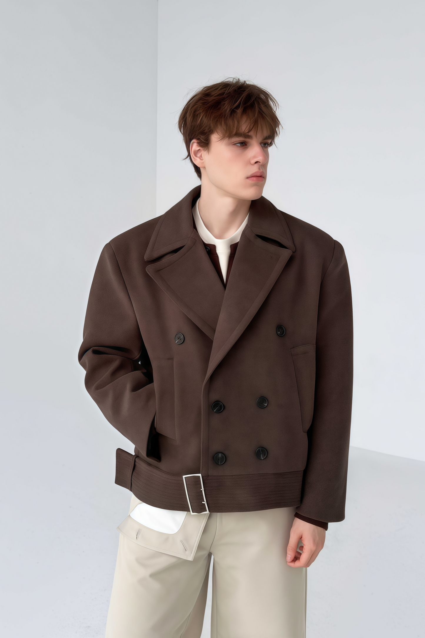 Ravi brown double-breasted cropped jacket