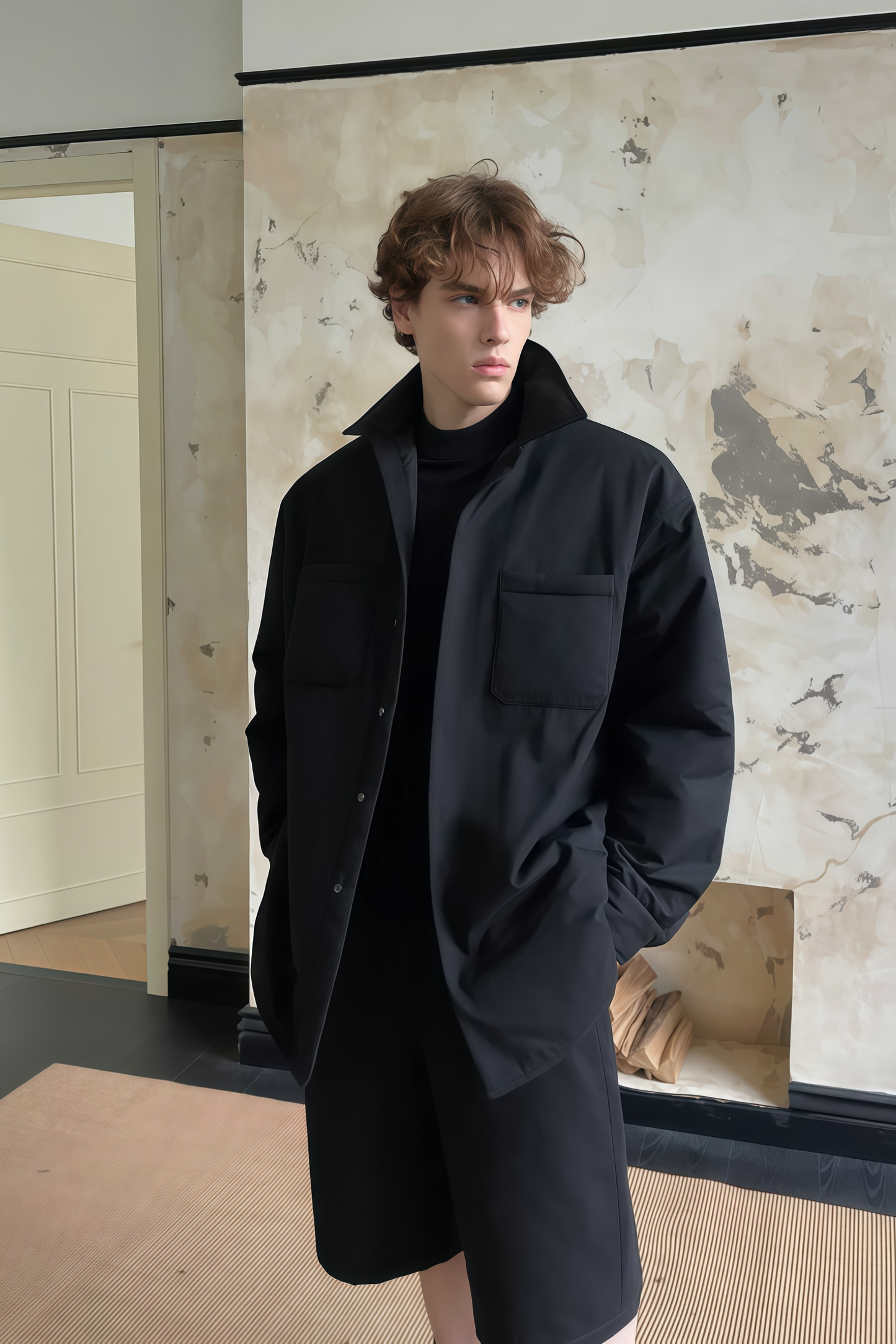 Finn black cotton jacket & shorts matching set