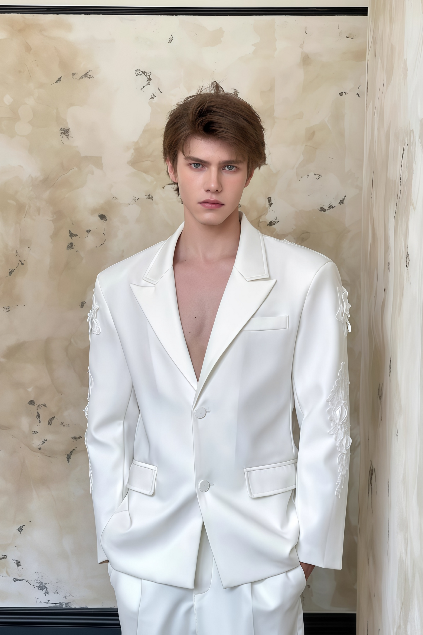 Jules white embroidery mesh suit