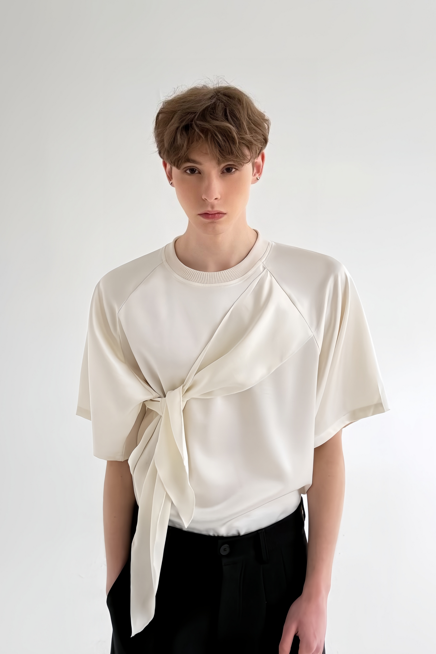 Imran white self-tie detail t-shirt