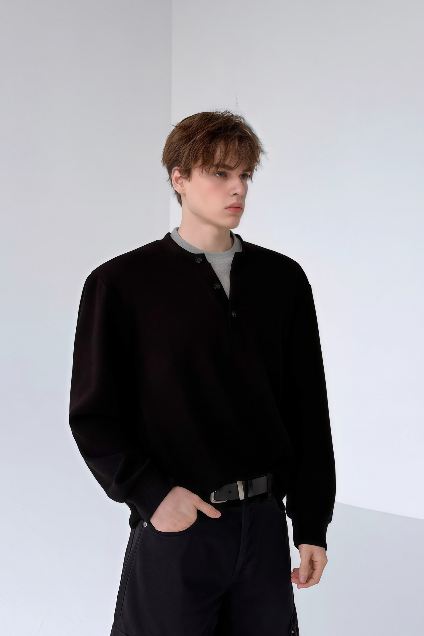 Théo black mock two-piece sweatshirt