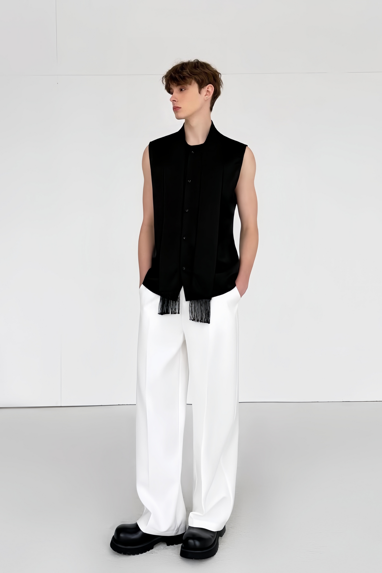 Marius black tassel-tie detail vest