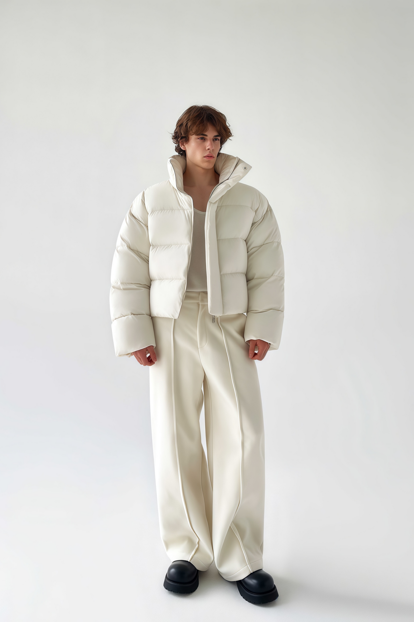 Samuel white high-neck standing-collar cropped jacket