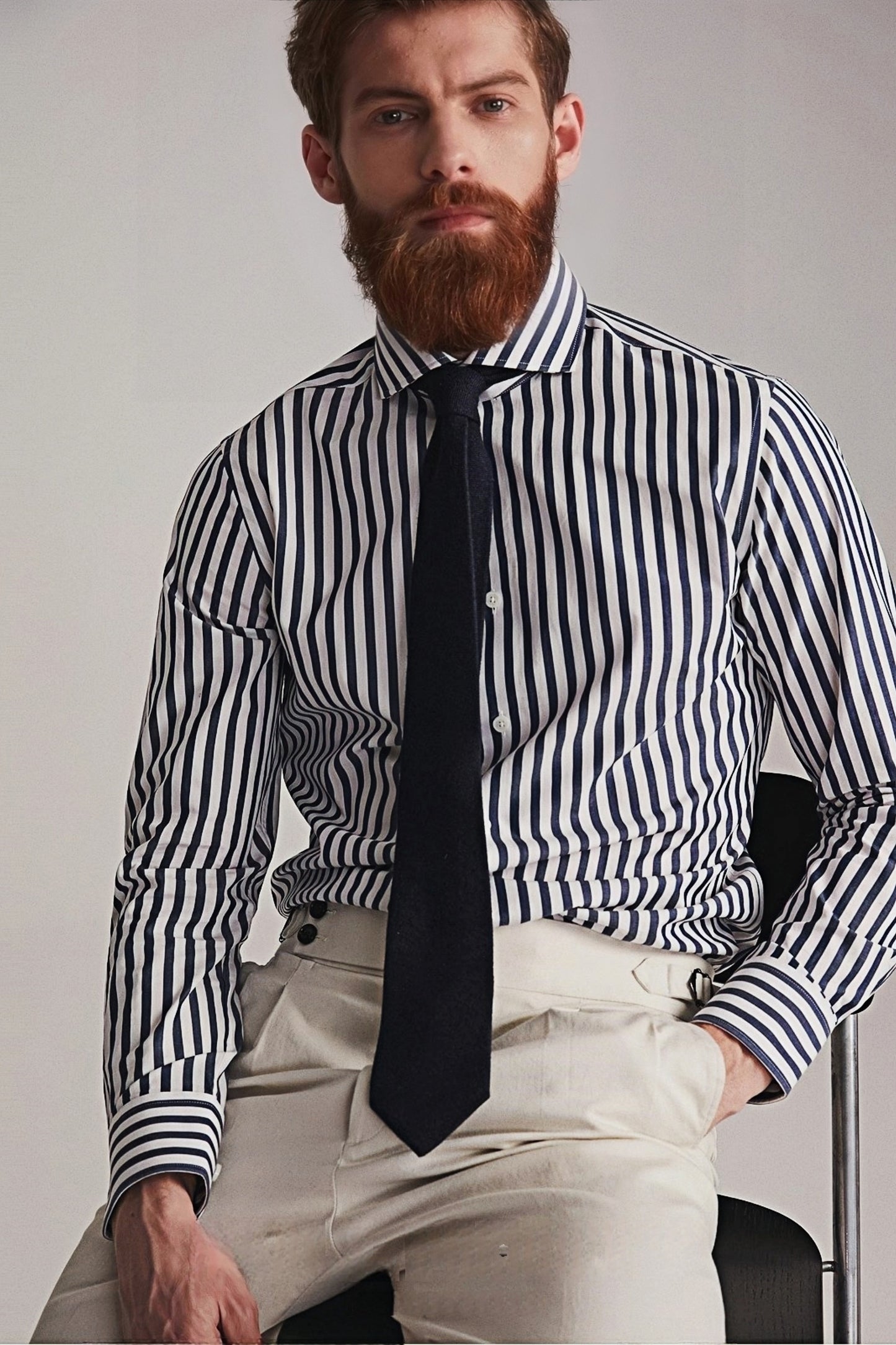 Edward navy-blue stripe-pattern shirt