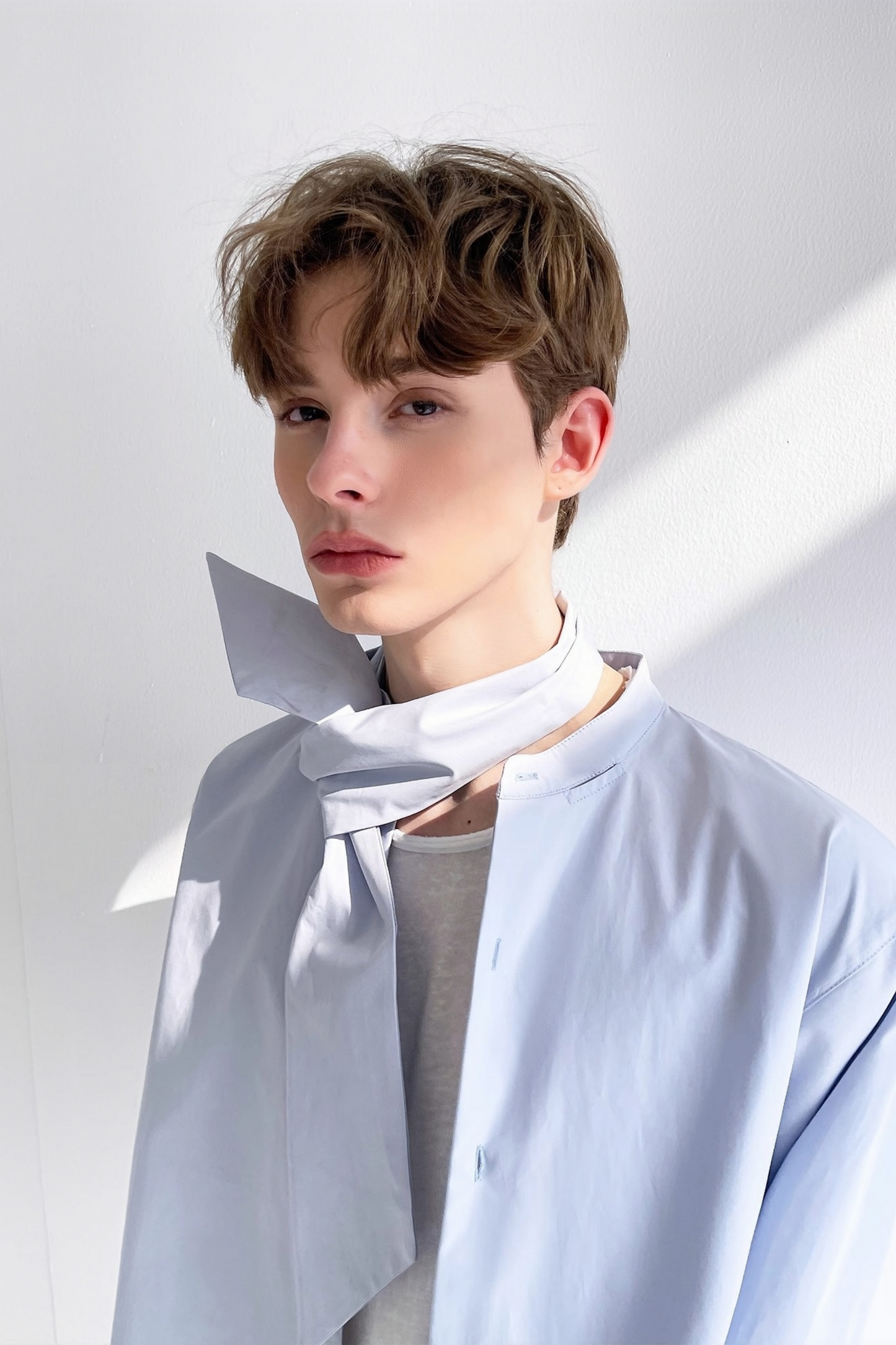 Samuel blue tie-strap collar shirt