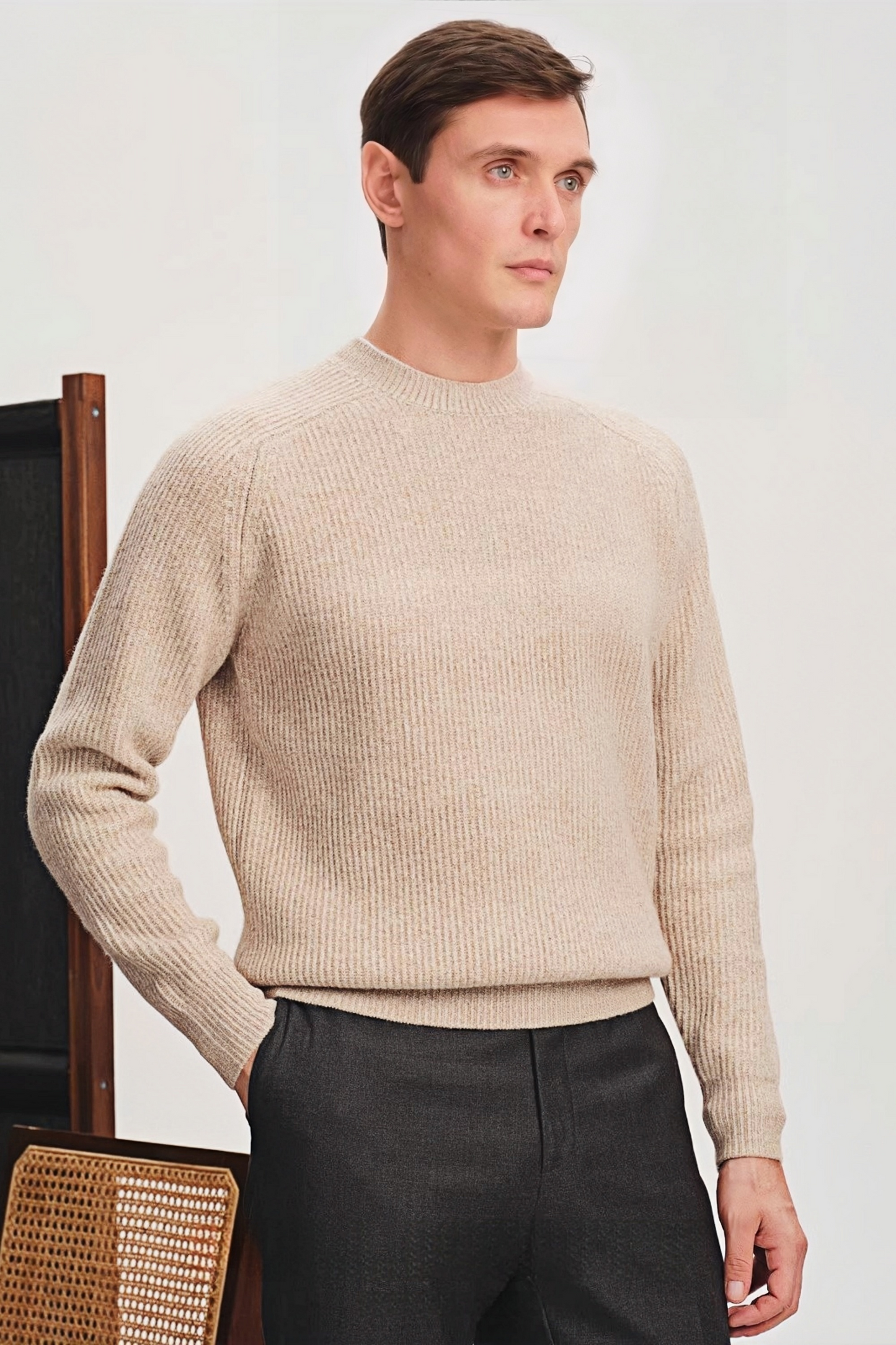 Erik oatmeal round-neck jumper 