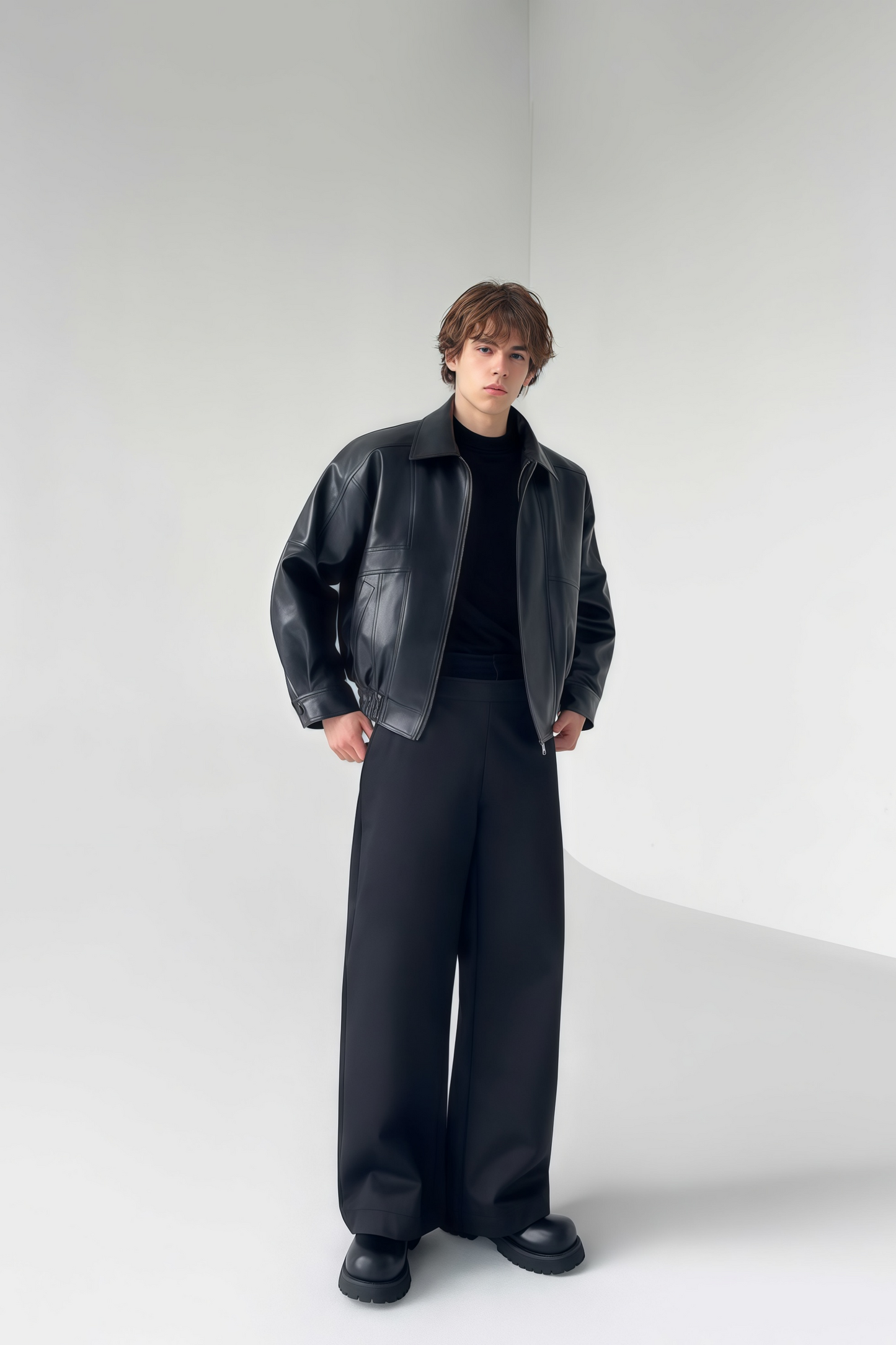 Blade black cropped leather jacket