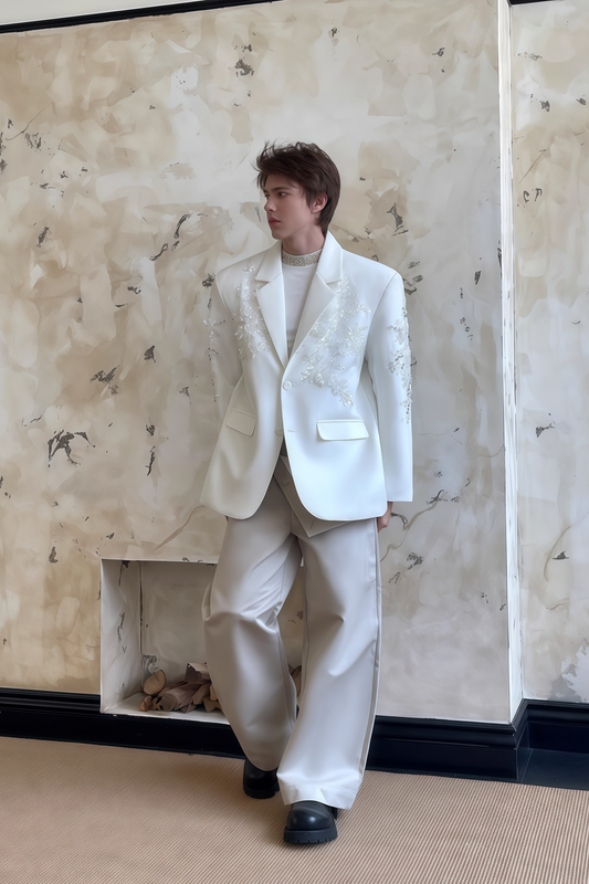 Dante white crystal-embellished floral blazer