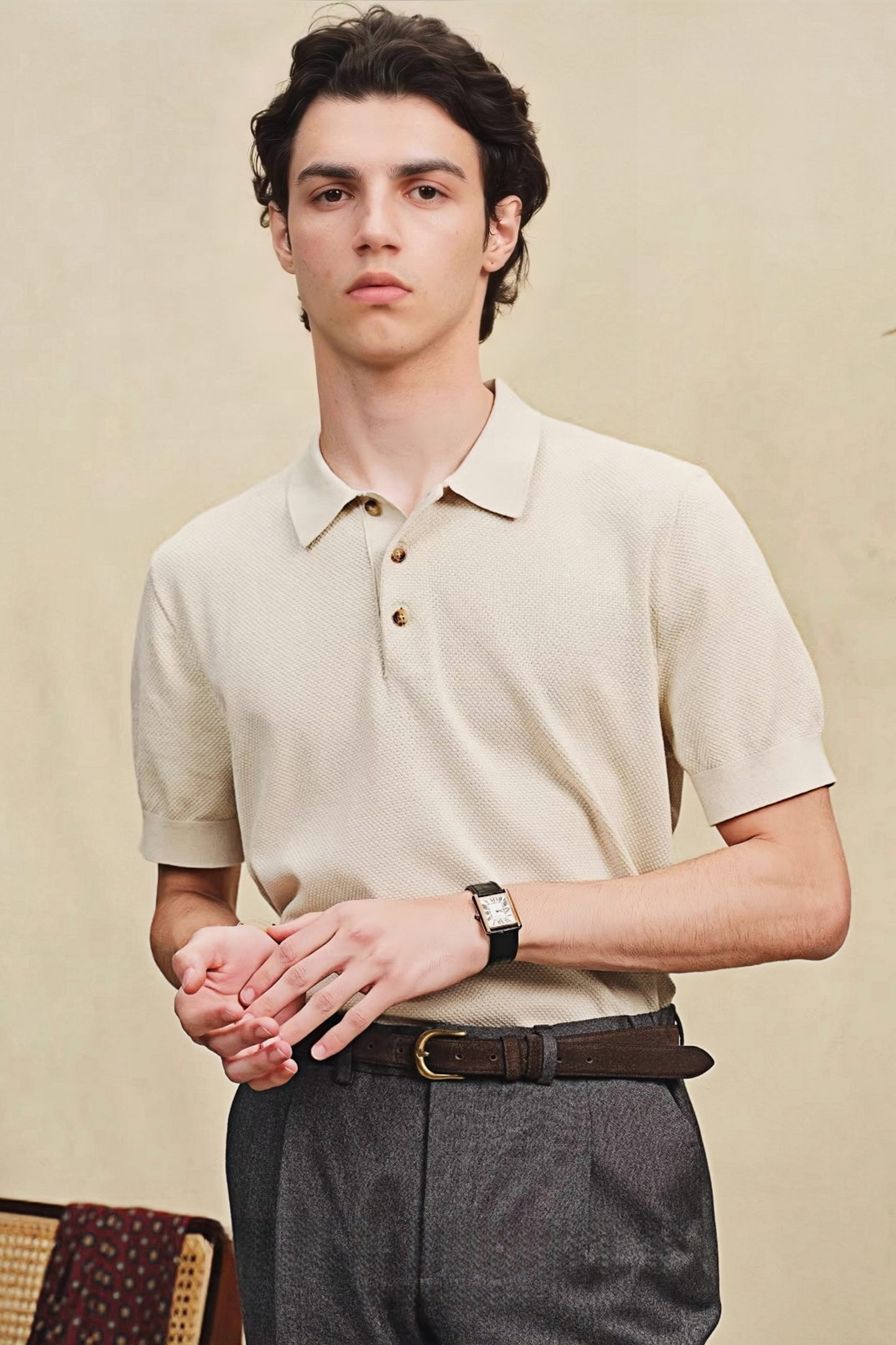 Cassian ivory white cotton polo shirt