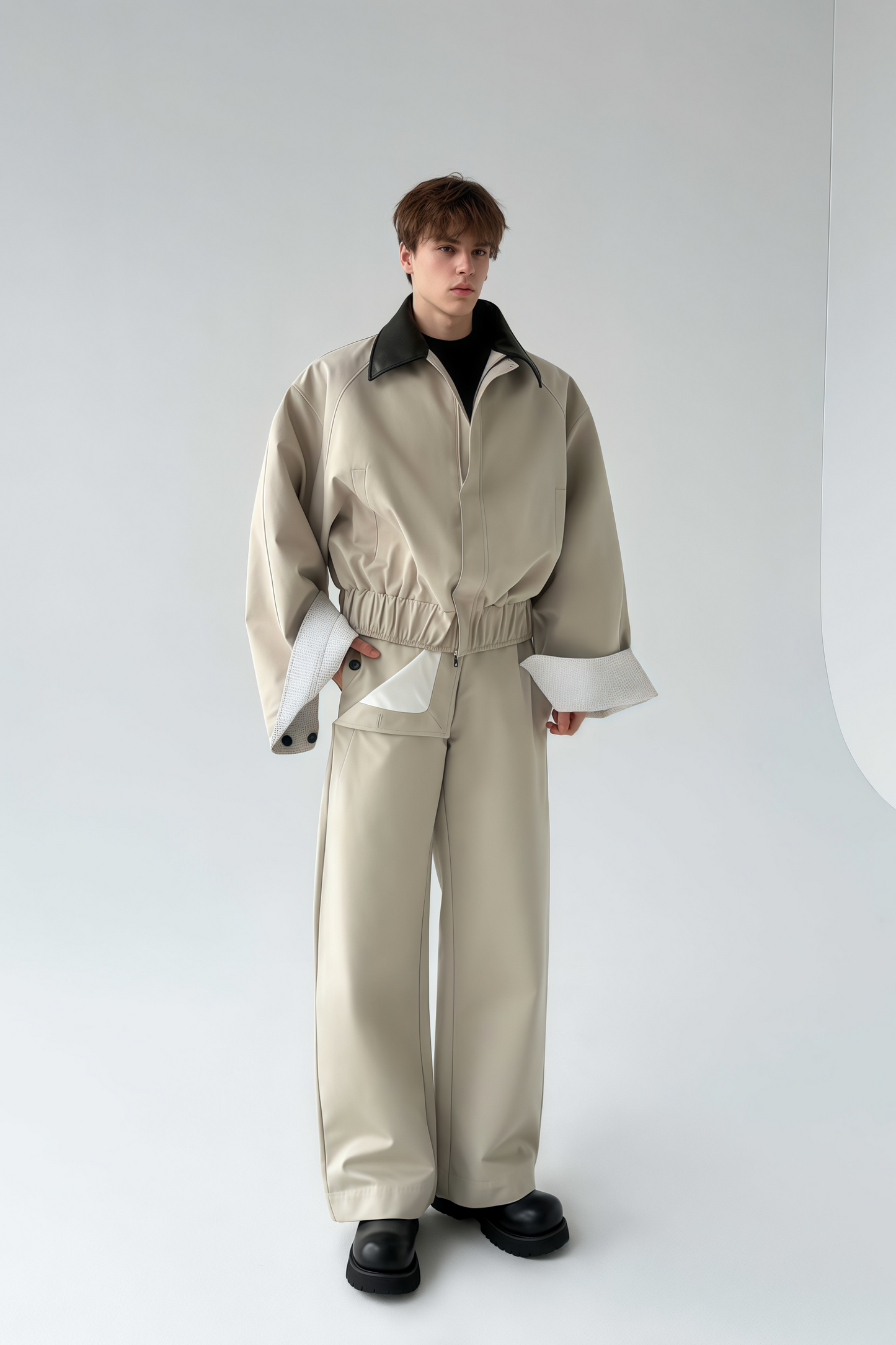 Ragnar khaki patchwork-collar large-cuff cropped jacket