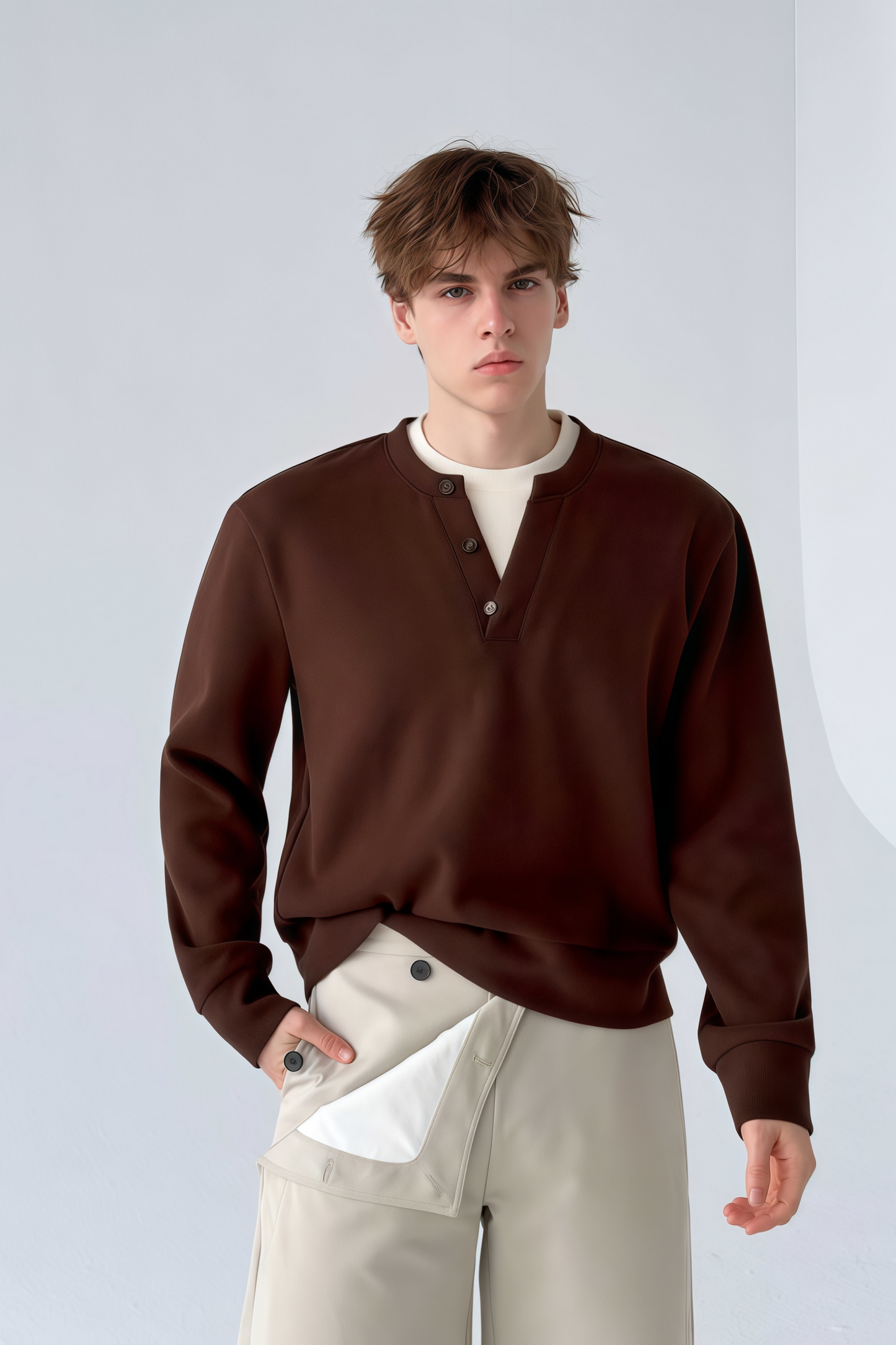 Théo brown mock two-piece sweatshirt