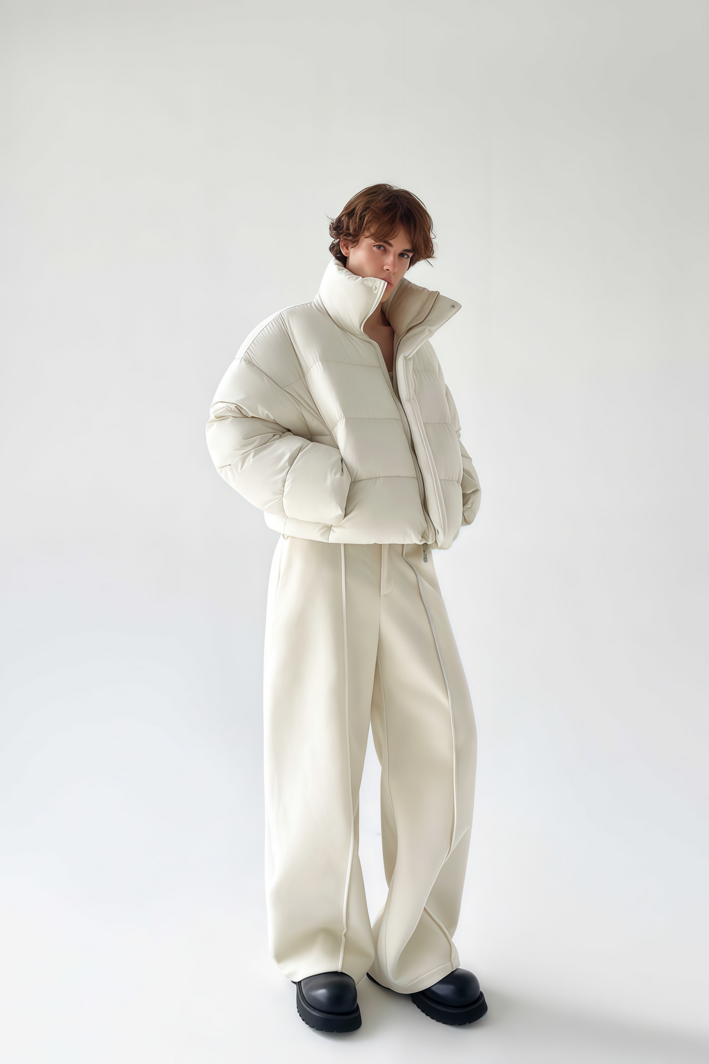 Samuel white high-neck standing-collar cropped jacket