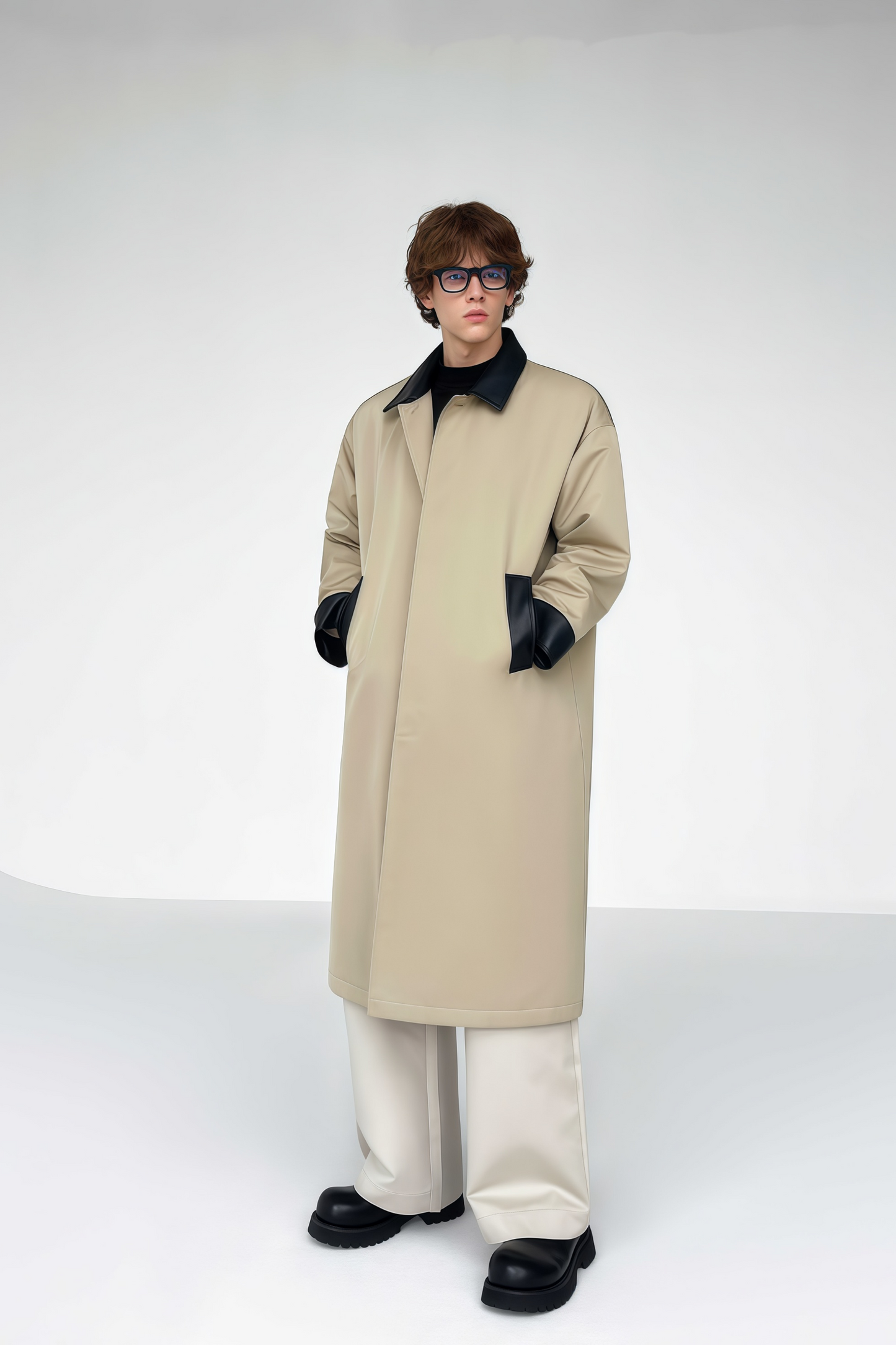 Lucien contrast-color patchwork midi coat