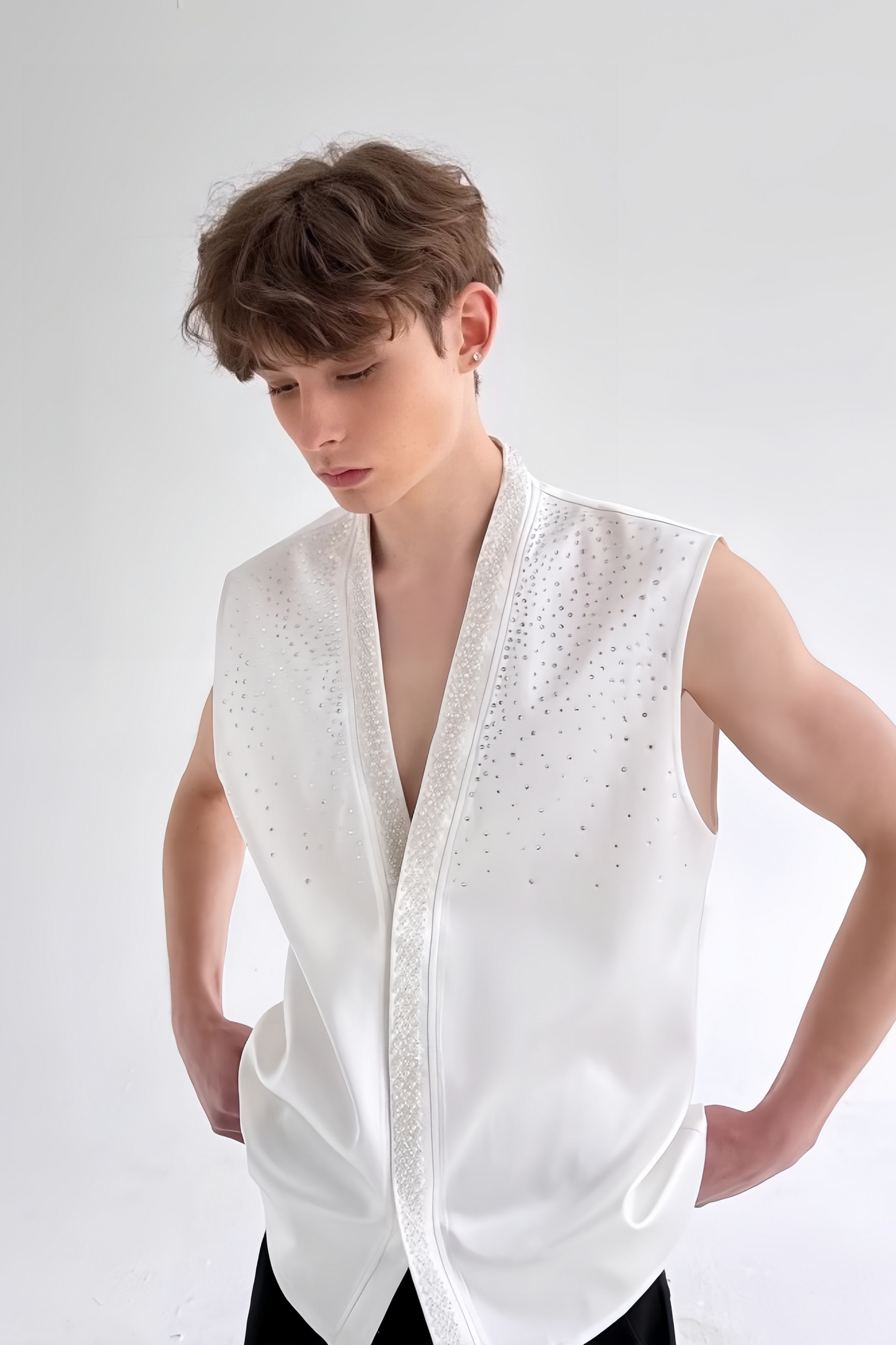 Lyam white faux-pearl embellishment vest