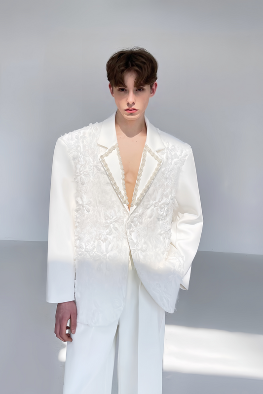 Otis white faux-pearln-embellishment blazer