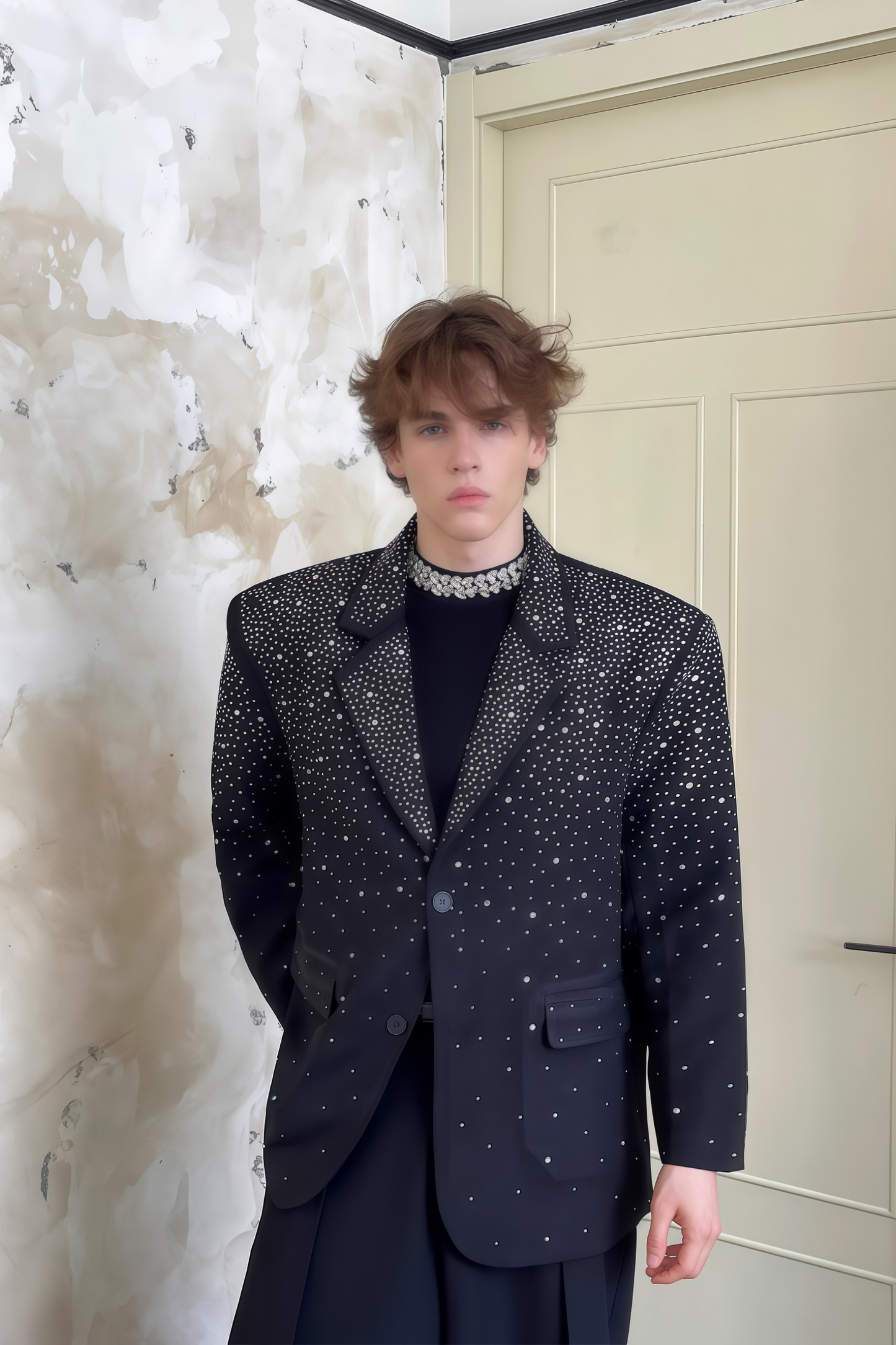 Enzo black crystal-embellished blazer