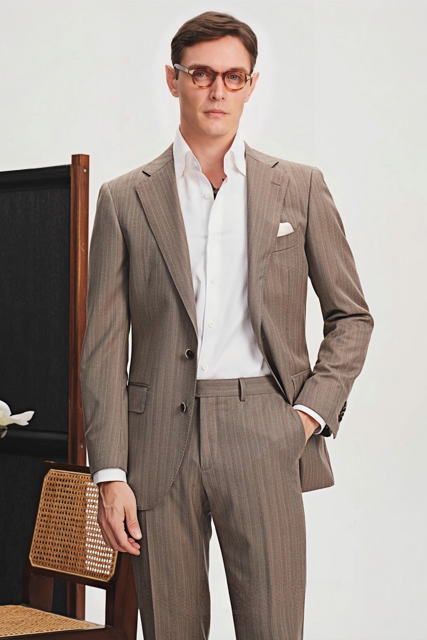 Sebastian brown herringbone-pattern suit