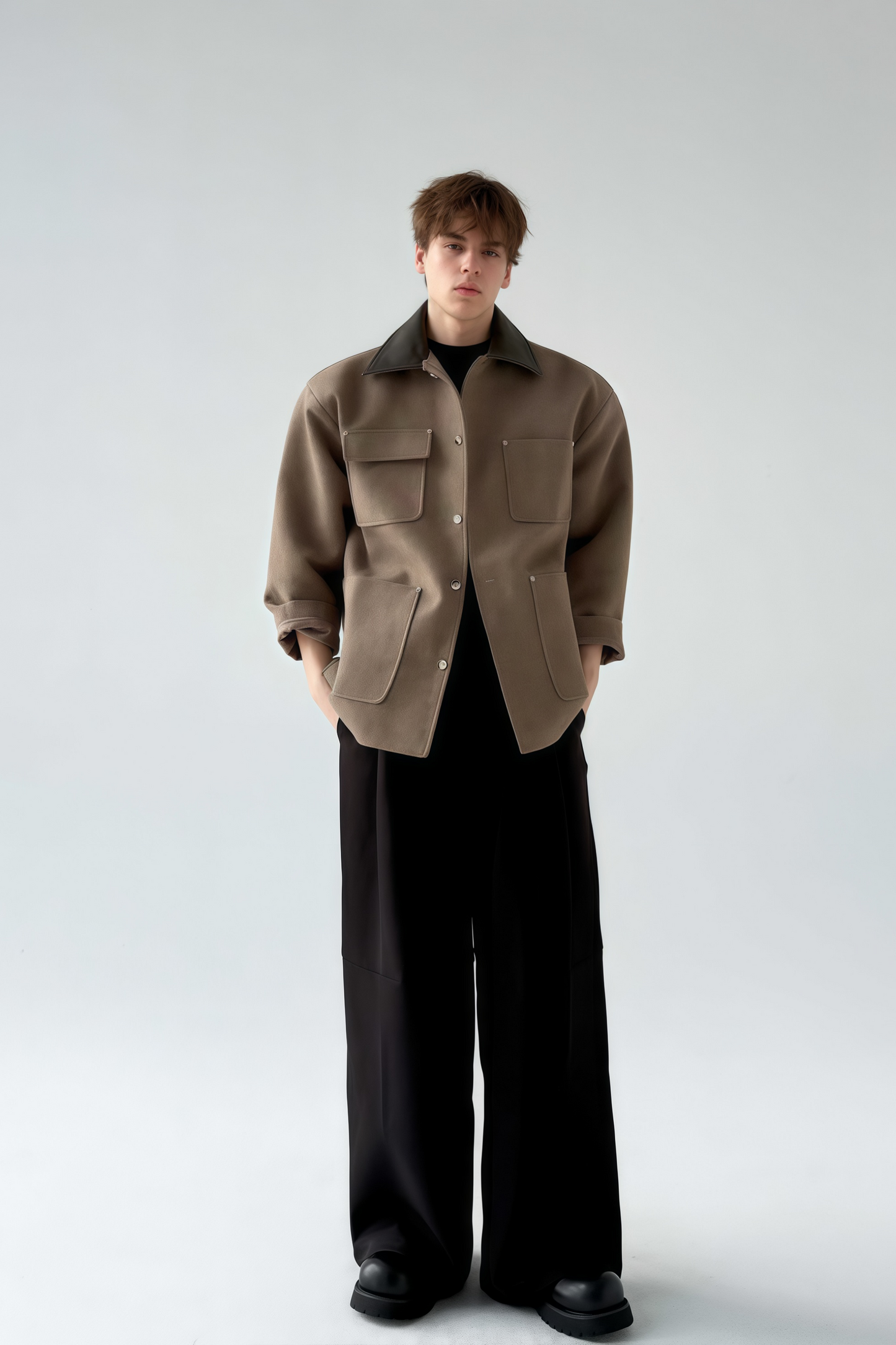 Hugo brown multi-pocket patchwork jacket