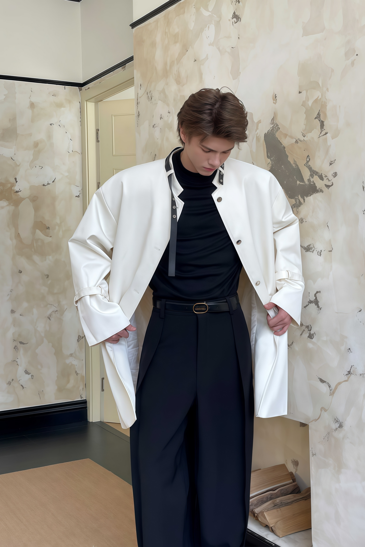 Raphaël white belt-buckle-detail midi coat