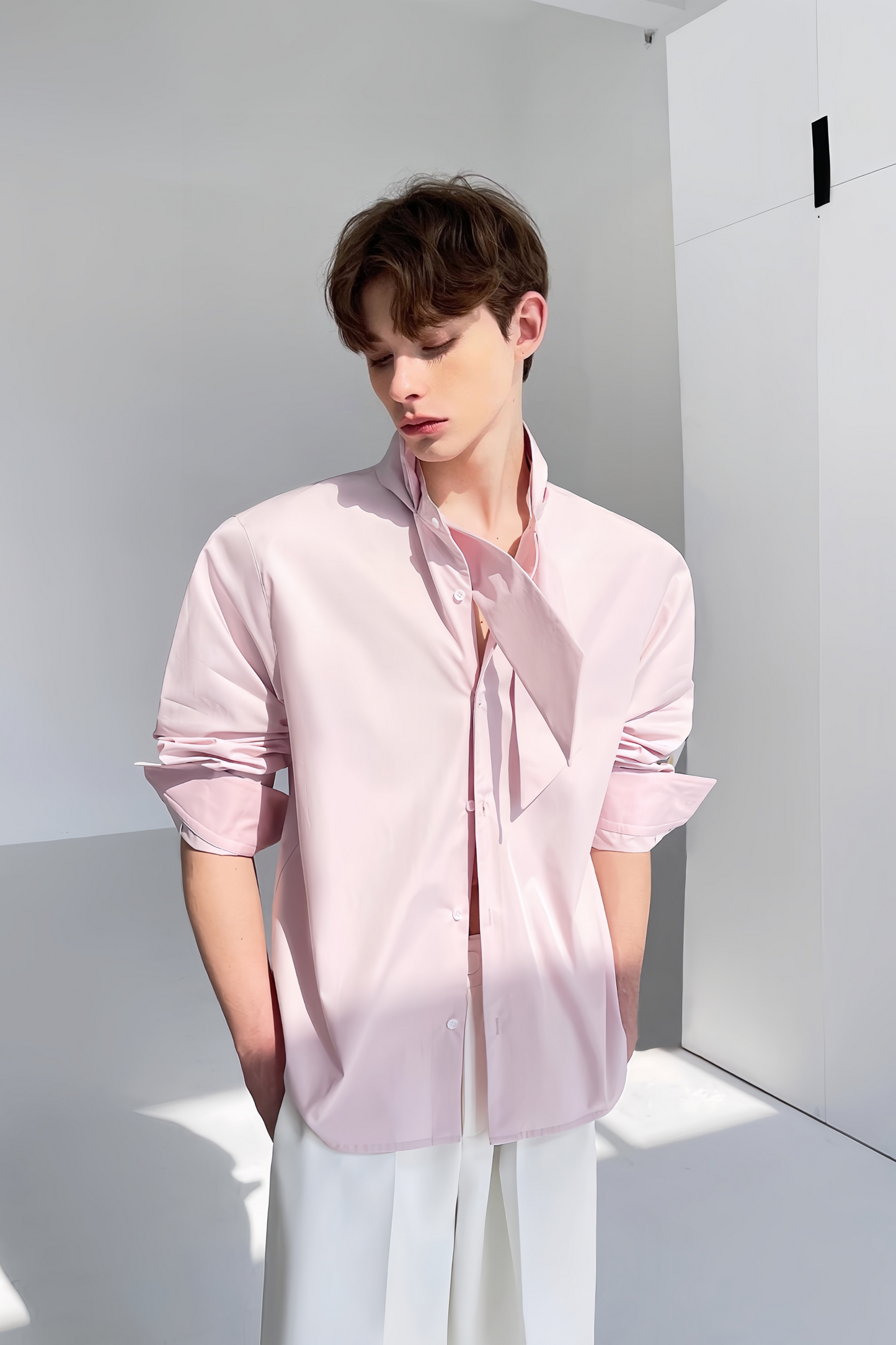 Samuel pink tie-strap collar shirt