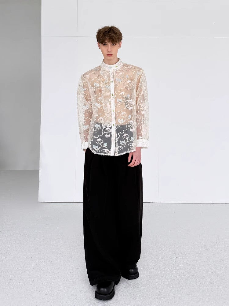 Imran white floral-appliqué shirt