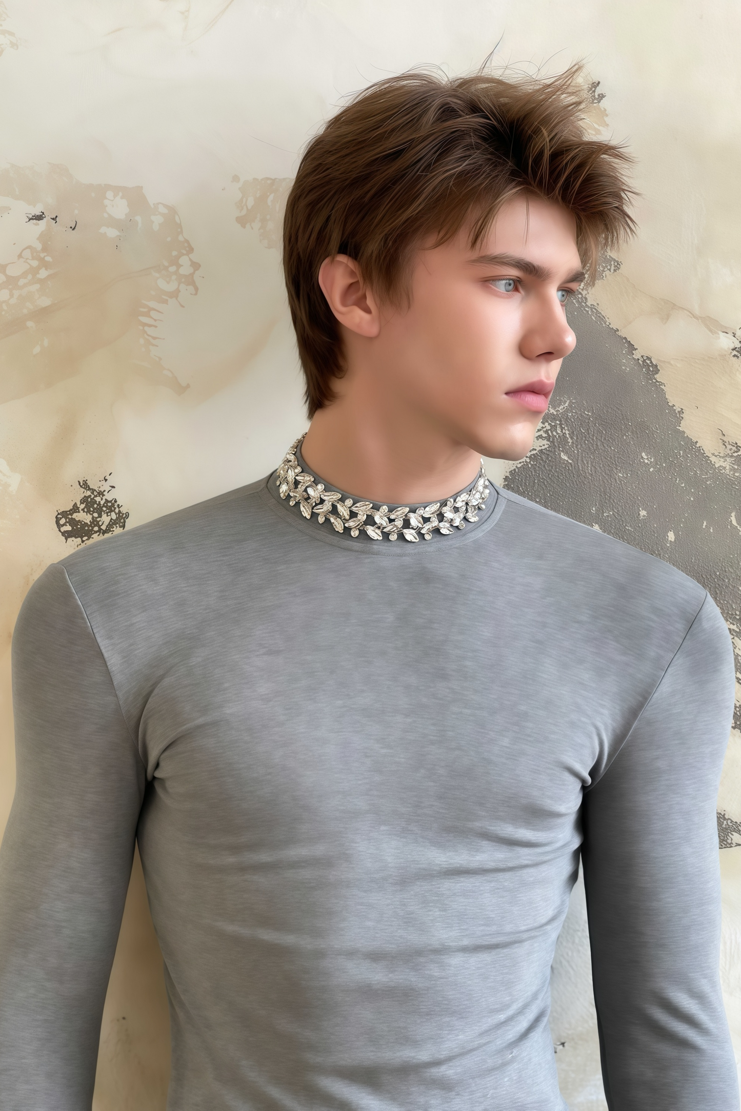 Jules gray crystal-embellished long-sleeve T-shirt