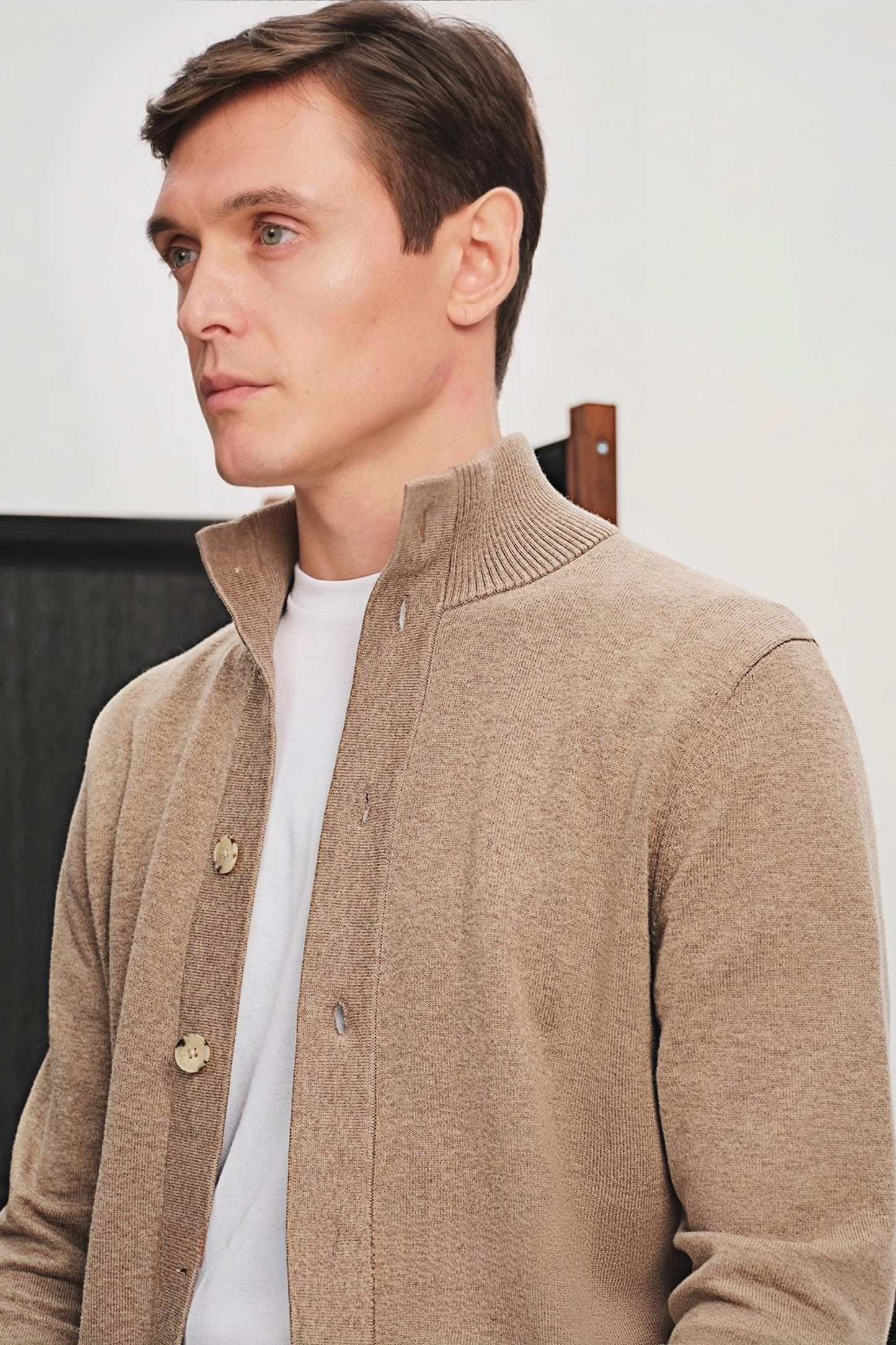 Jasper brown standing-collar knitted jacket
