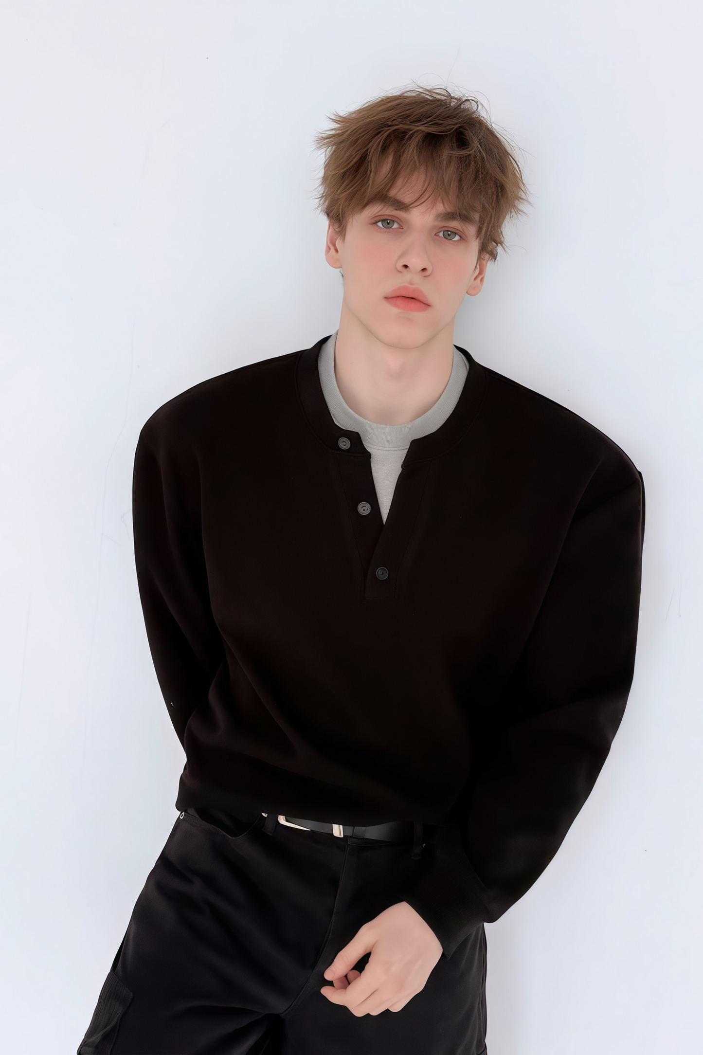 Théo black mock two-piece sweatshirt