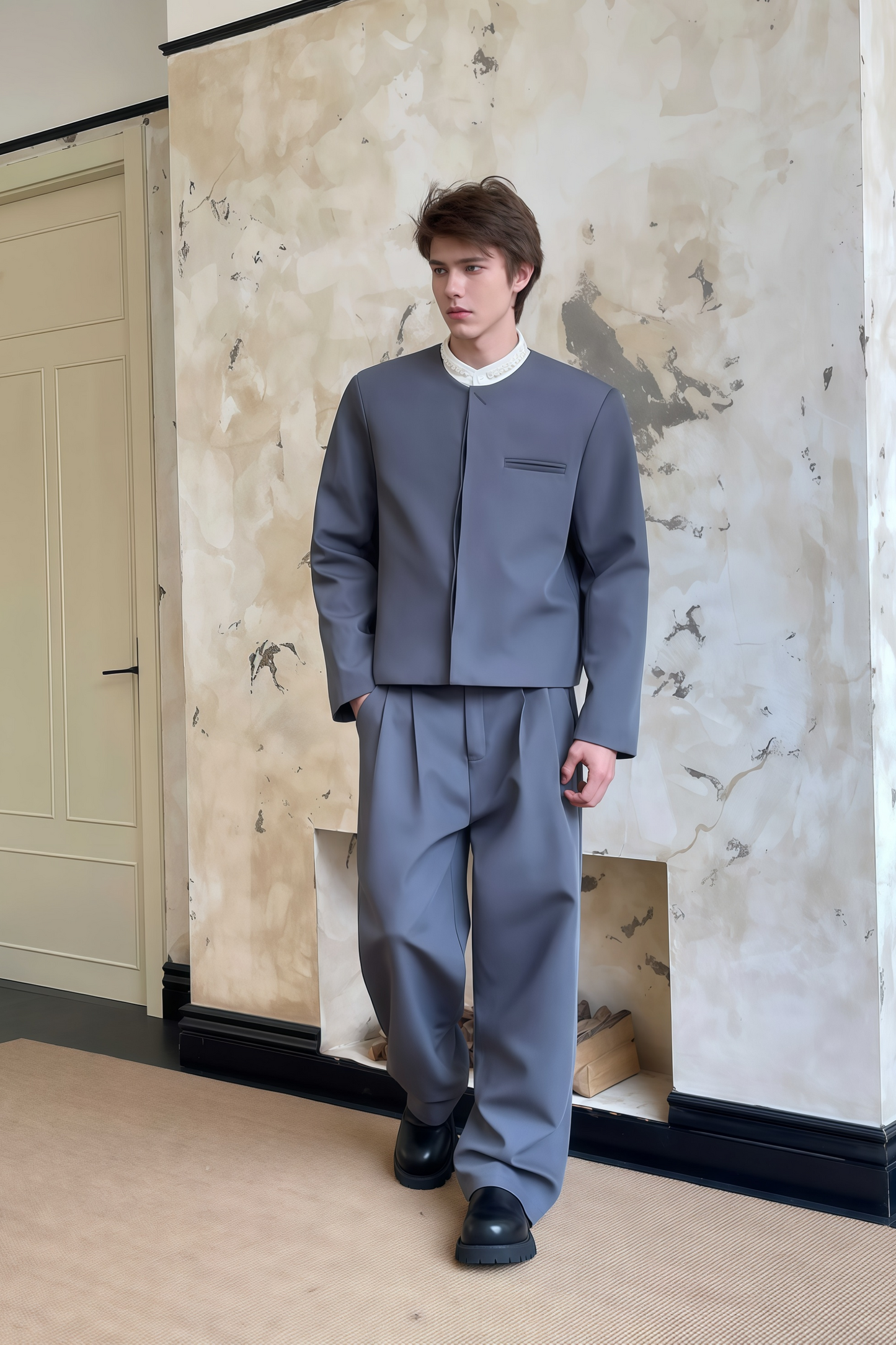 Kael gray round-neck suit