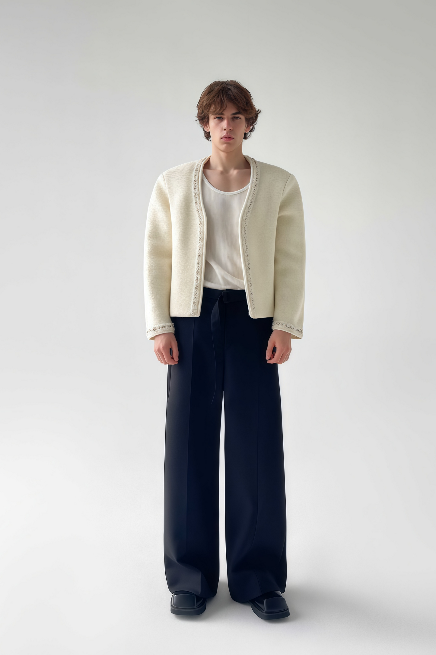 بنطلون آدم أسود واسع الساقين