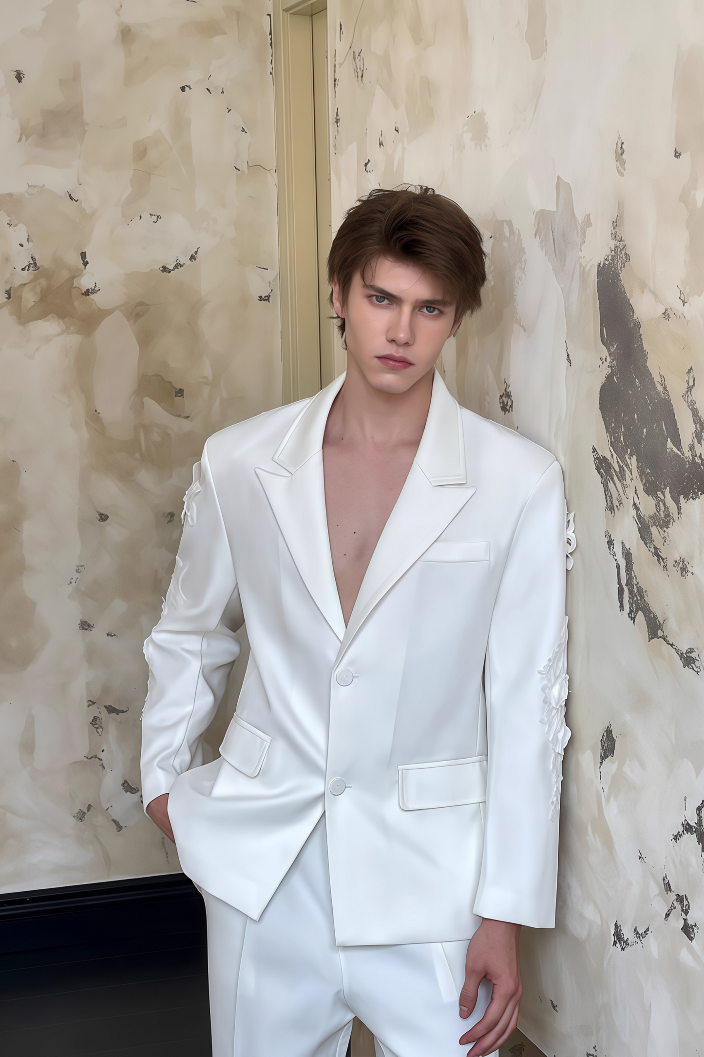 Jules white embroidery mesh suit