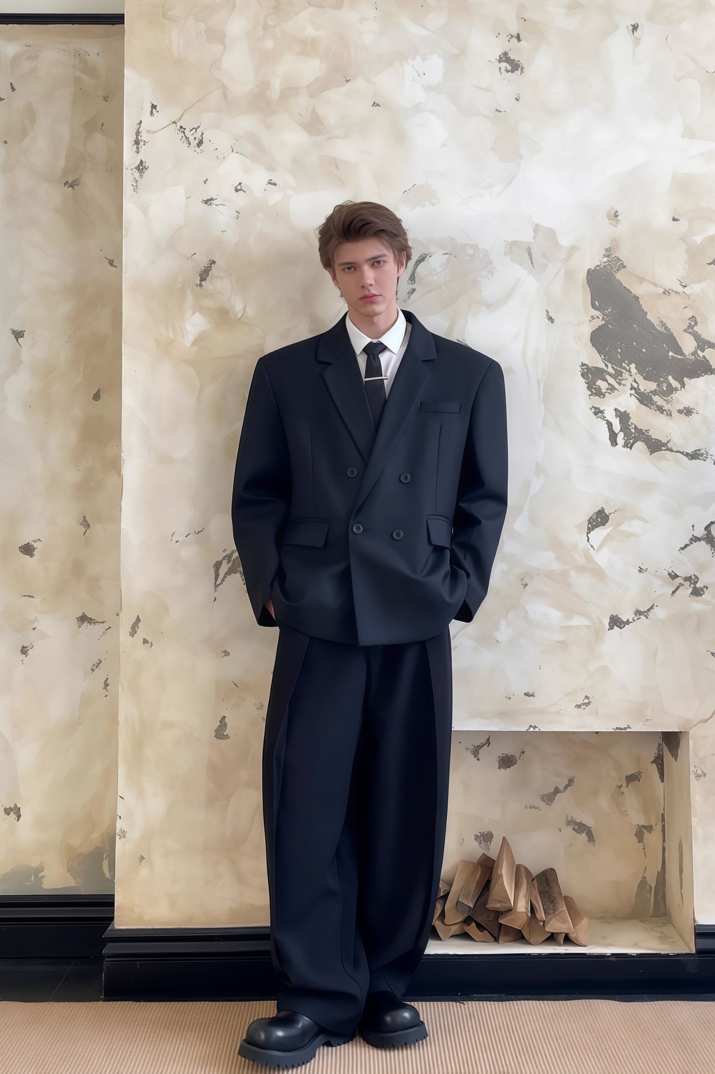 Lysander black double-breasted blazer