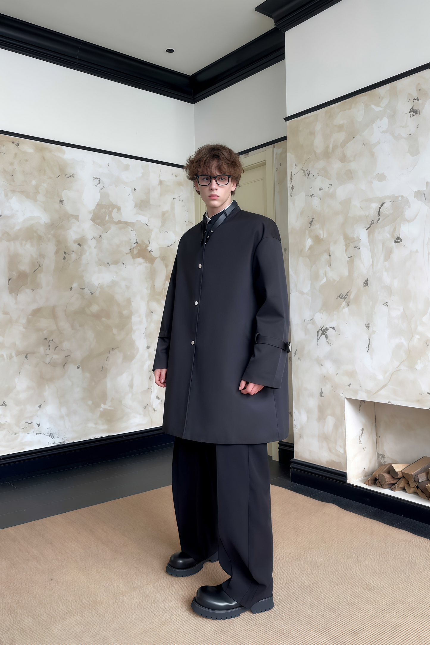 Raphaël black belt-buckle-detail midi coat