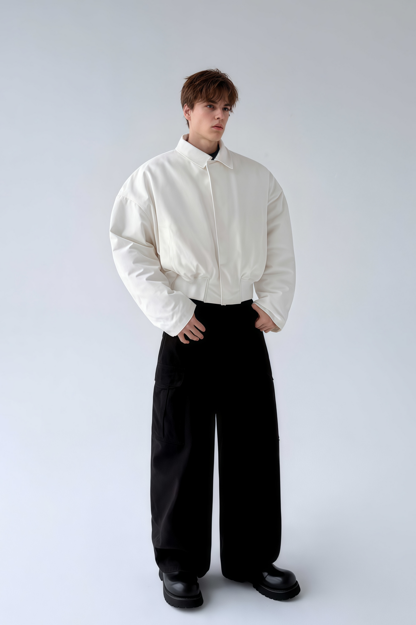 Thor white cinched-waist cropped cotton jacket