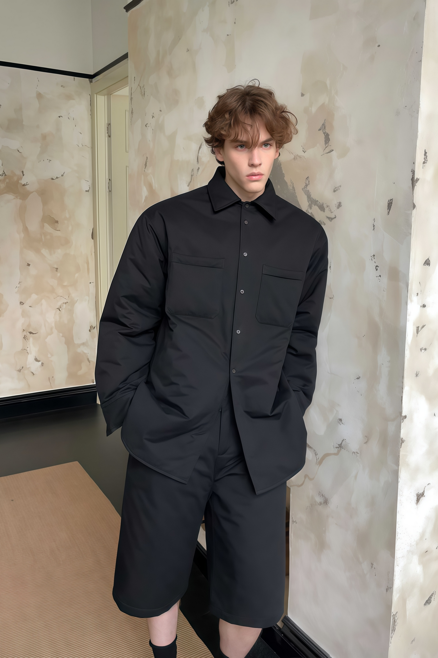 Finn black cotton jacket & shorts matching set