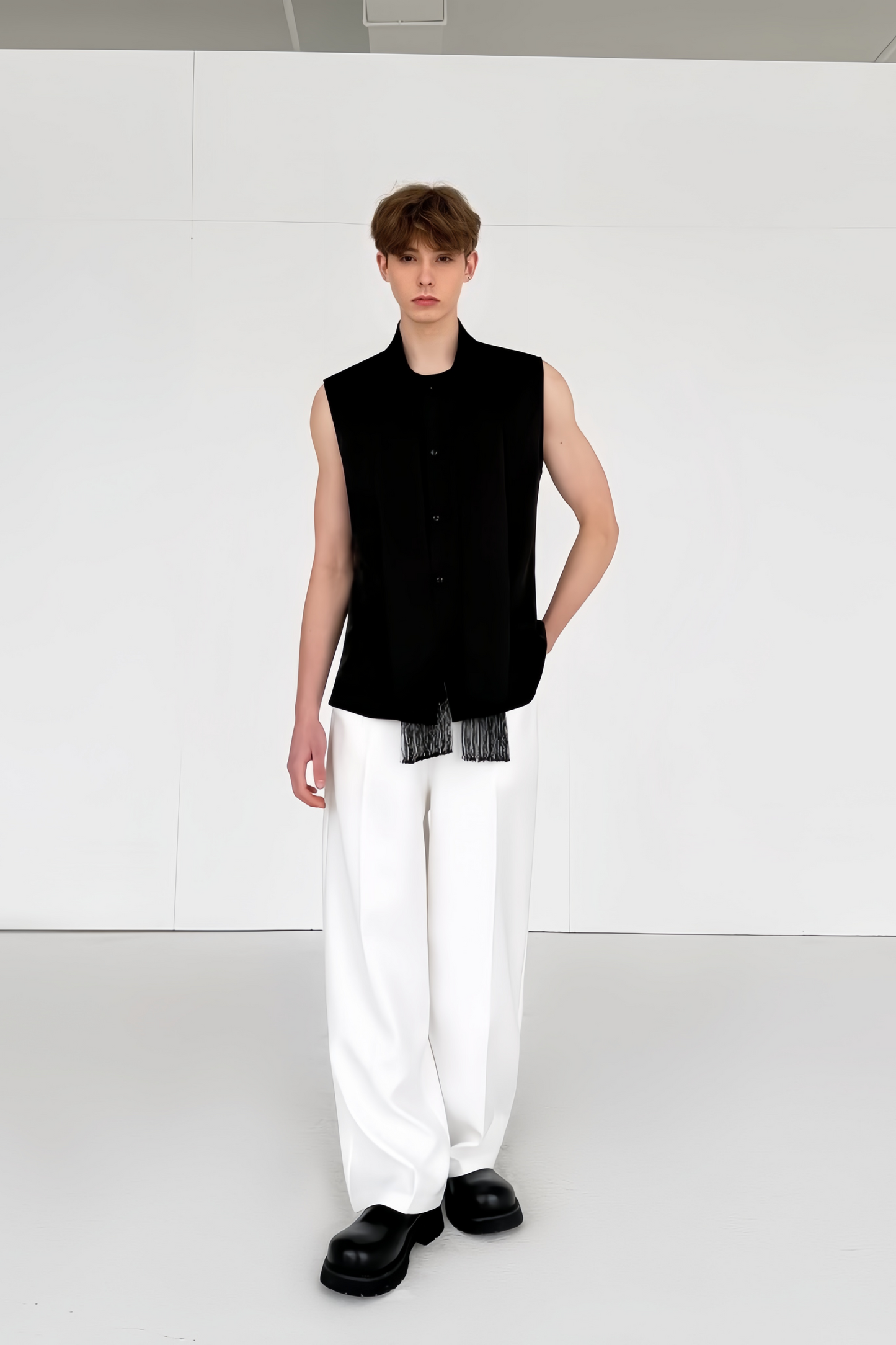 Marius black tassel-tie detail vest