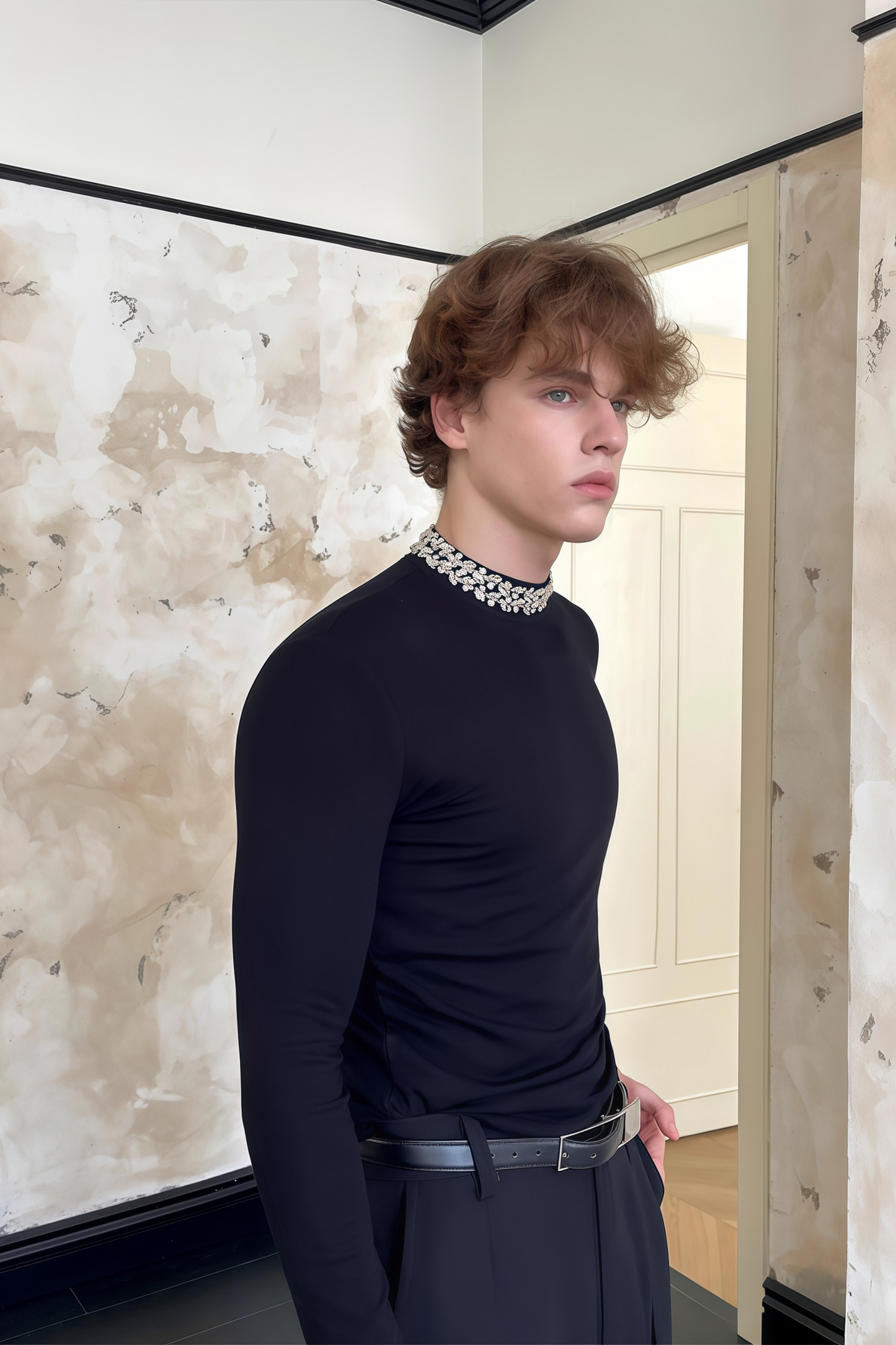 Jules black crystal-embellished long-sleeve T-shirt