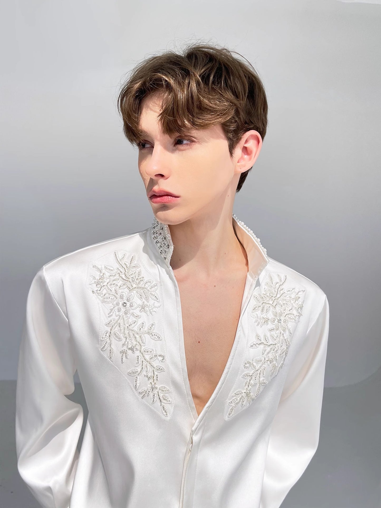 Lou white floral sequin-embellishment shirt