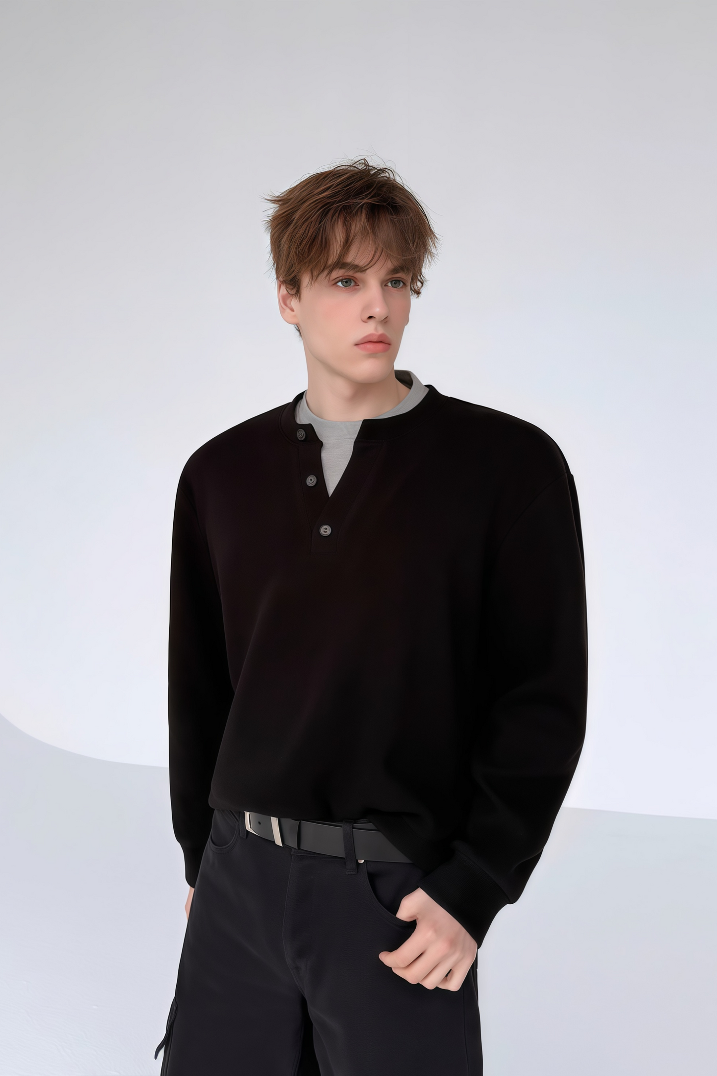 Théo black mock two-piece sweatshirt