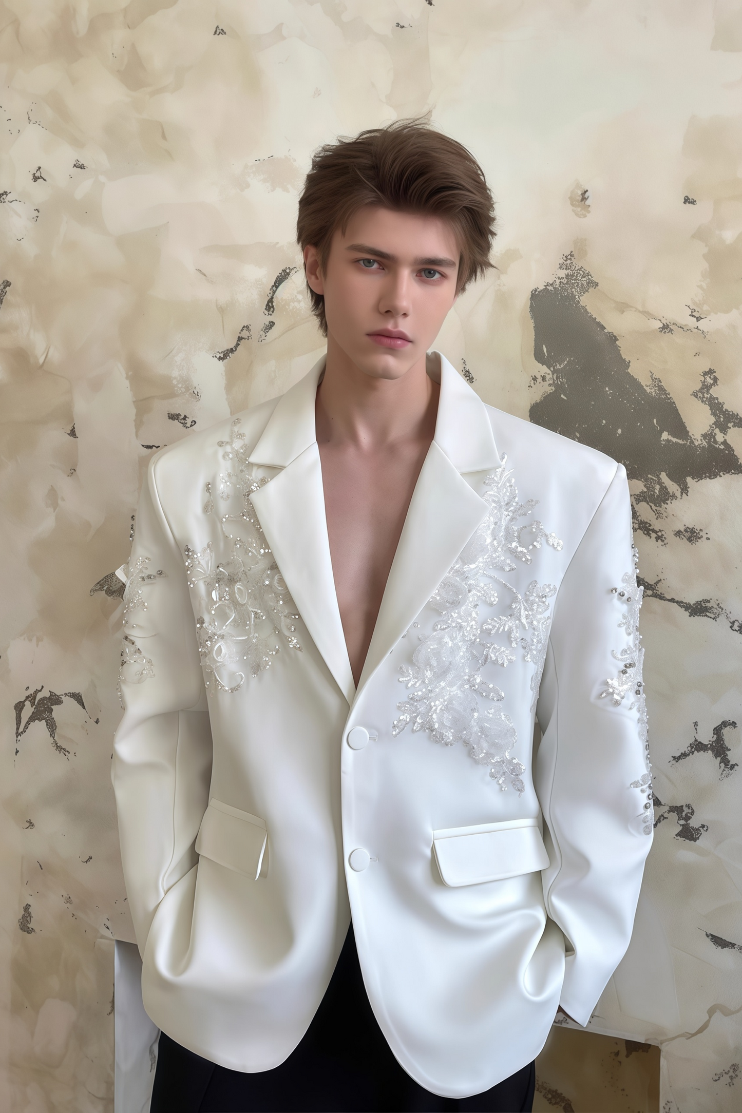 Dante white crystal-embellished floral blazer