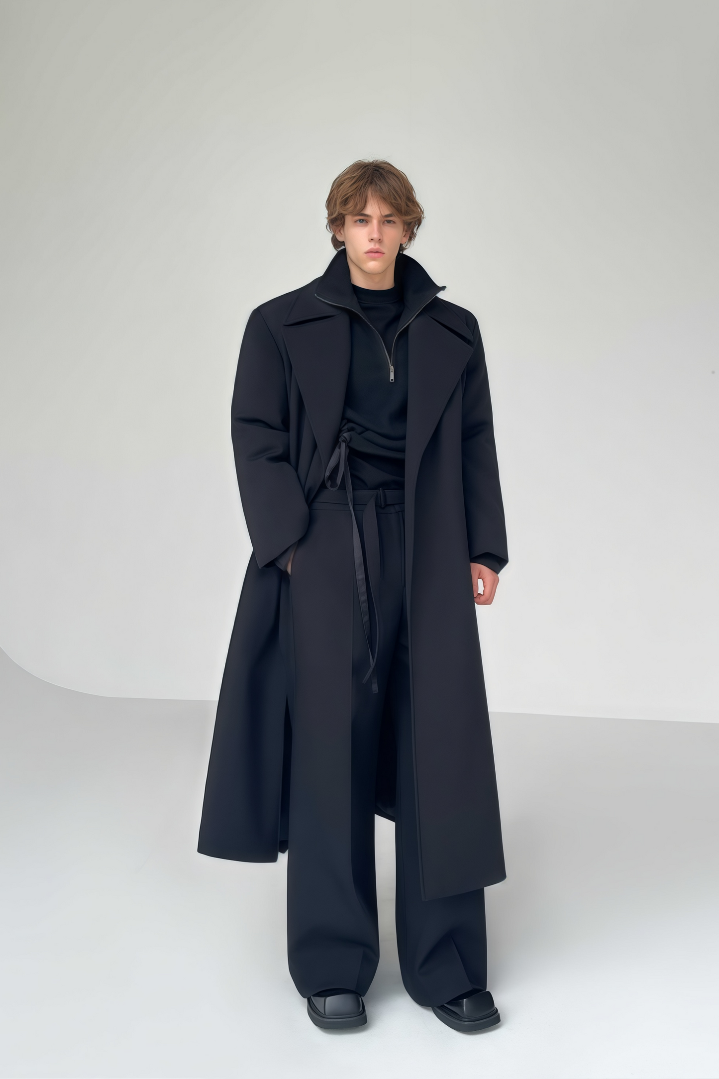 بنطلون آدم أسود واسع الساقين