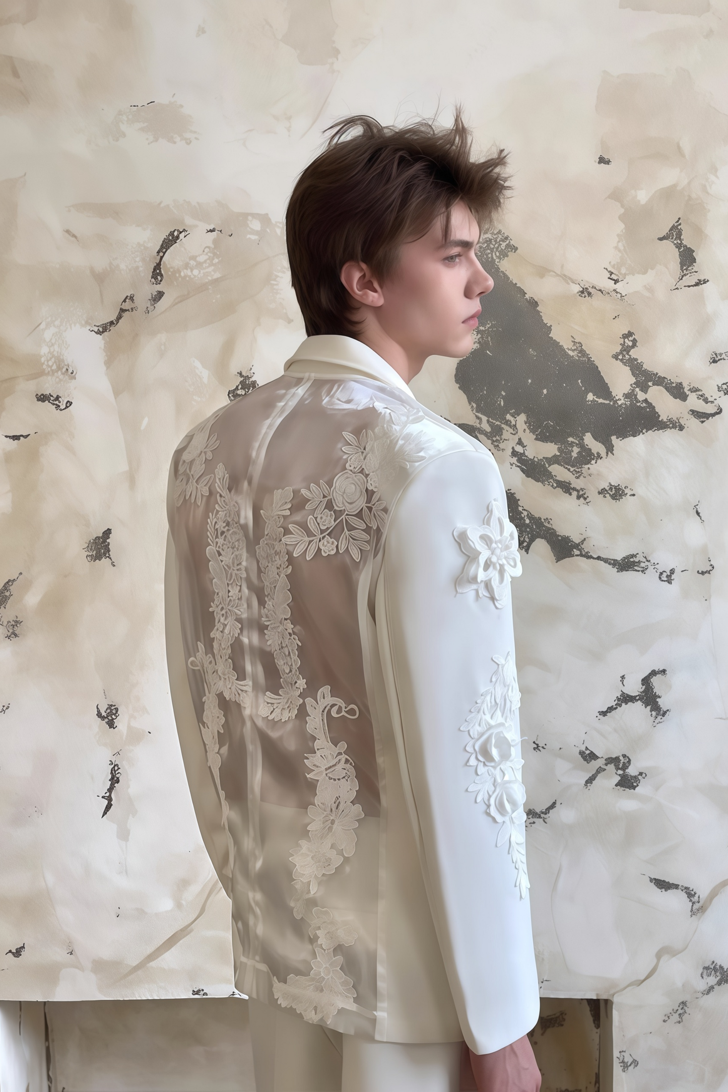 Jules white embroidery mesh suit