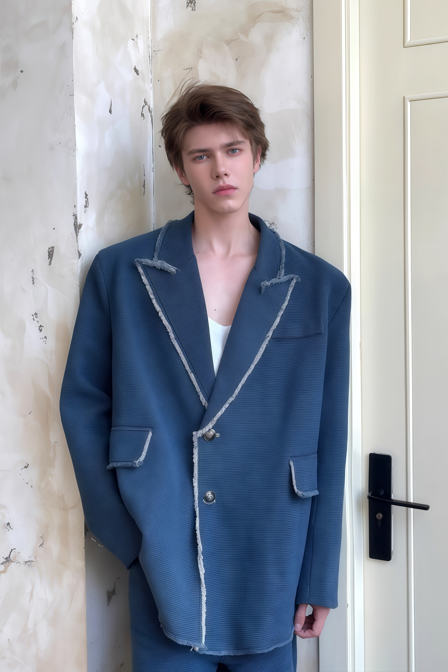 Theon blue frayed-detailing washed denim blazer