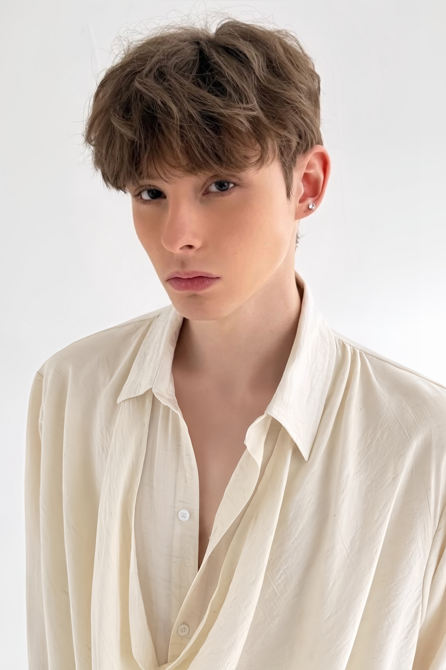 Ibrahim white cowl-neck shirt