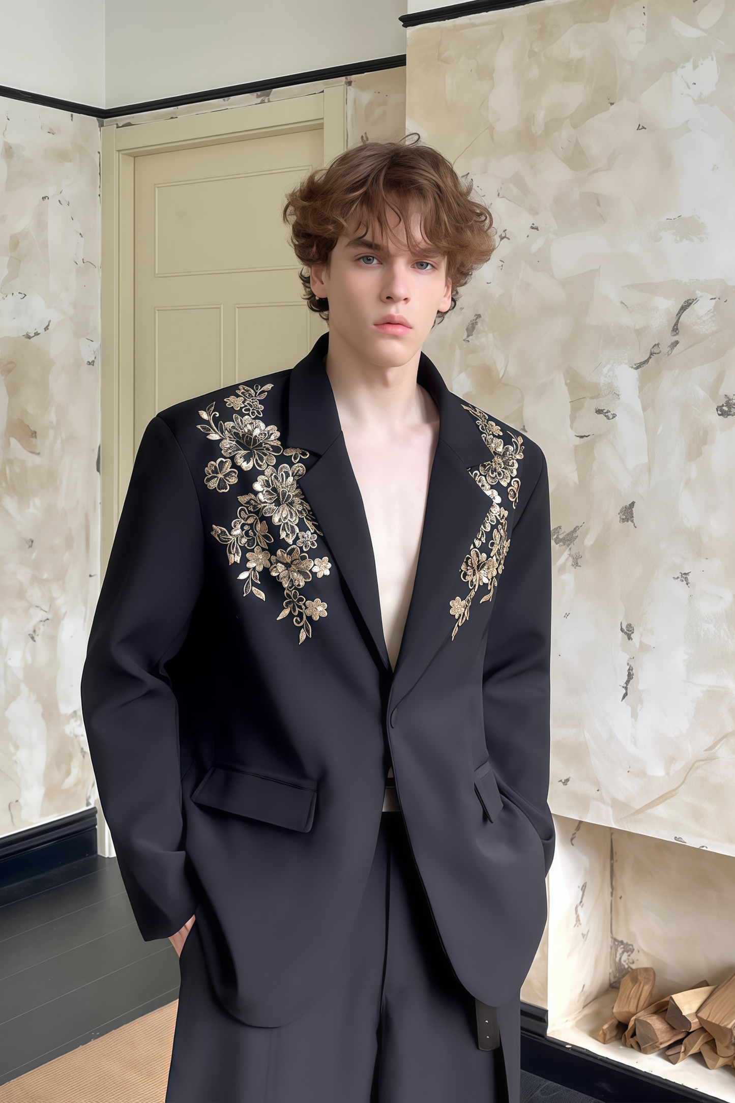Peregrine black embroidered blazer