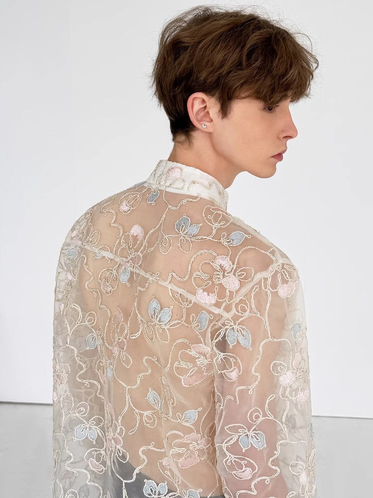 Imran white floral-appliqué shirt