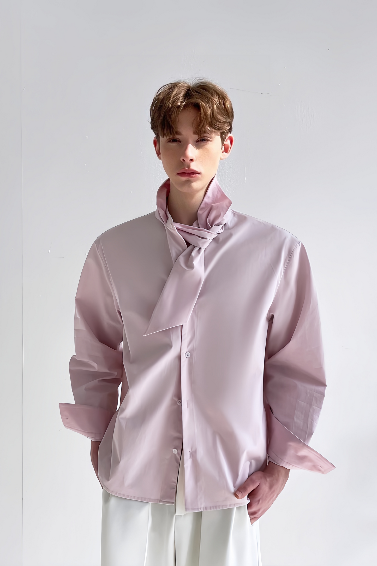 Samuel pink tie-strap collar shirt