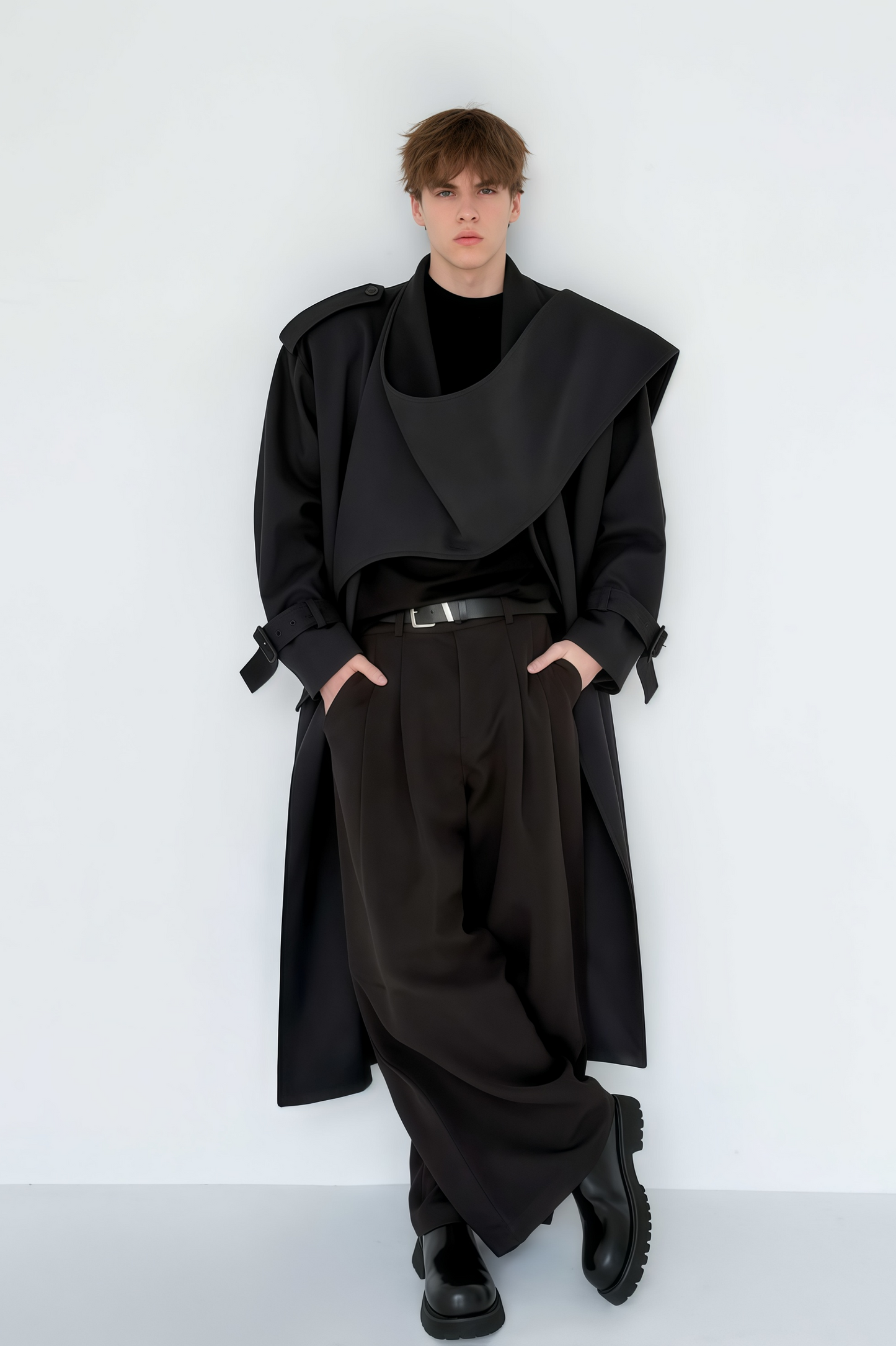 Soren black multi-way-scarf maxi coat