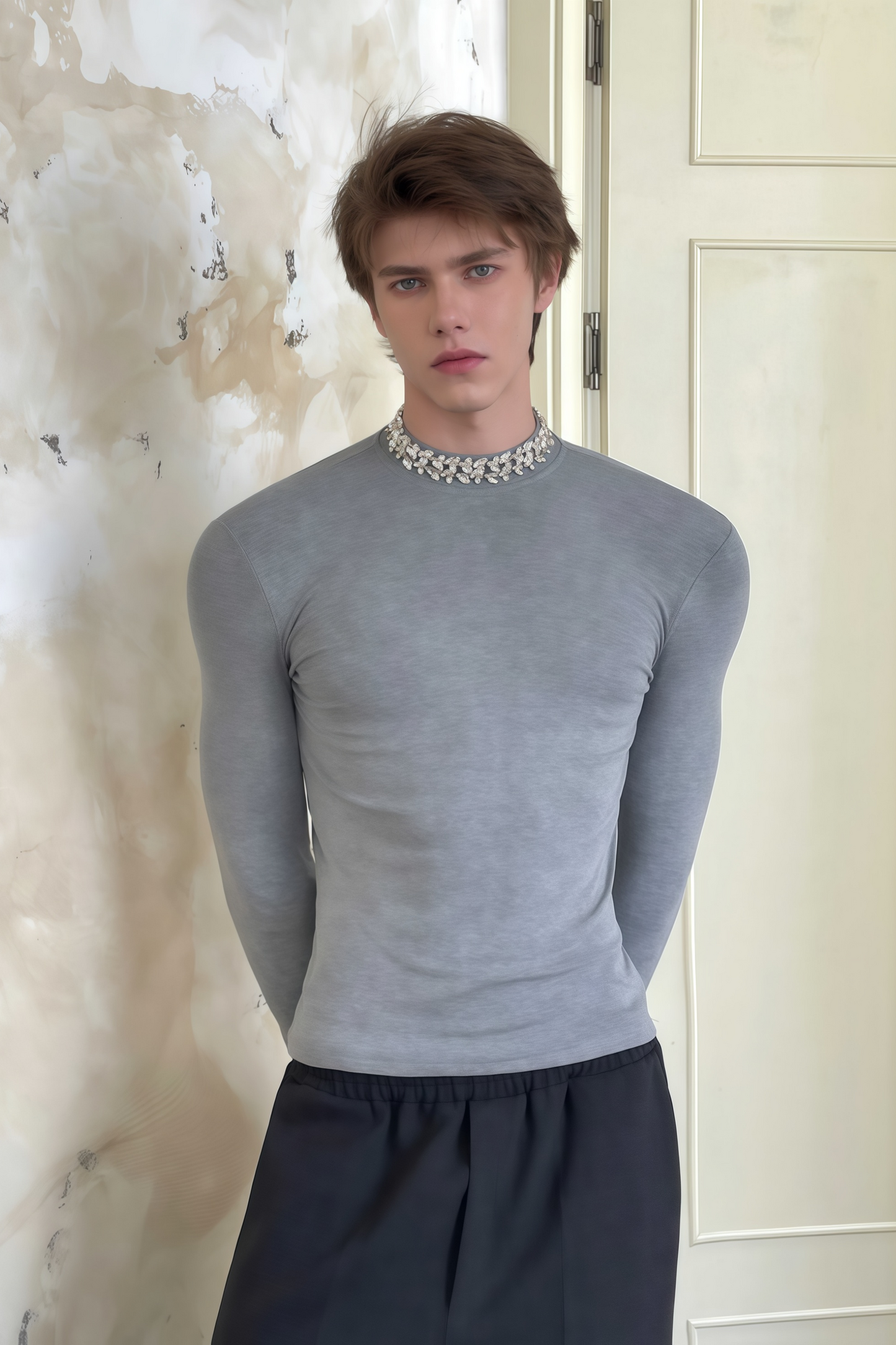 Jules gray crystal-embellished long-sleeve T-shirt